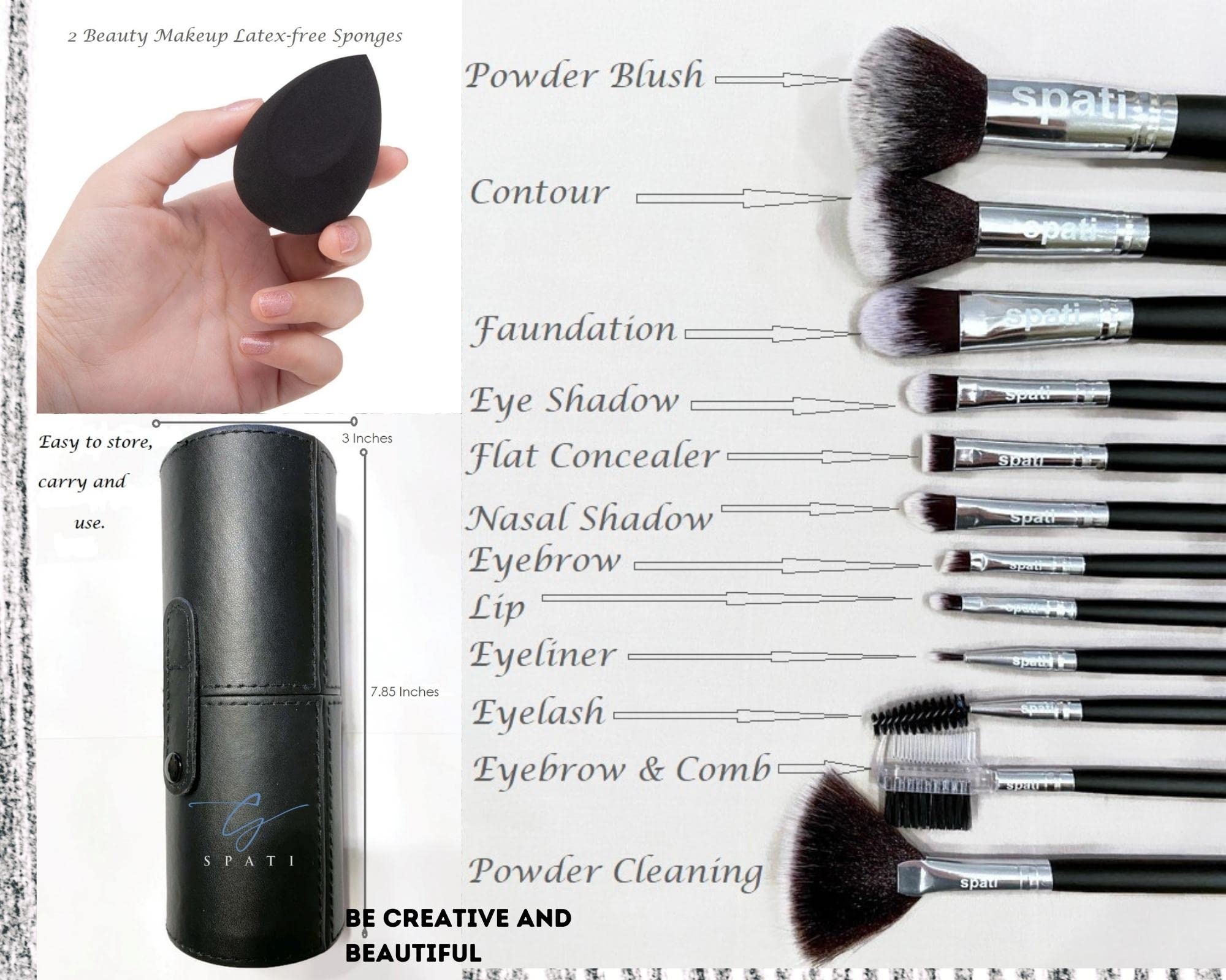 SPATI 12-Piece Professional Makeup Brush Set for Foundation, Eyeshadow & Blush - Includes PU Leather Travel Case | Perfect for Home, Salon & On-The-Go Makeup Application