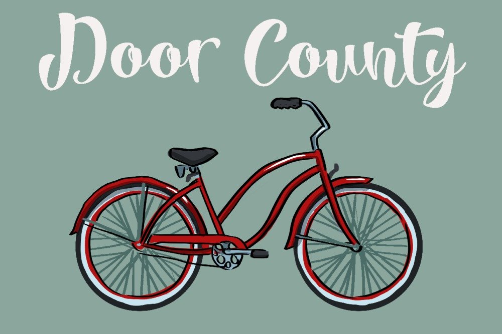 Door County Wisconsin Cruiser Bike - 16x24 Gallery Quality Metal Wall Art Decor, Aluminum Sign for Home & Office - Perfect for Living Room, Bedroom, or Man Cave Decor