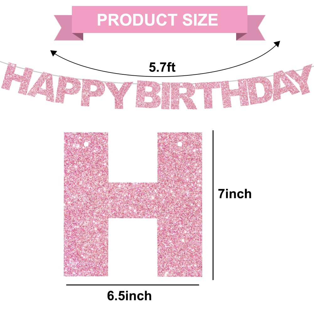 BEISHIDA Pink Happy Birthday Banner - Pre-Strung No DIY Birthday Decorations - Happy Birthday Sign for Women & Kids - Perfect for Party Backdrop, Wall Decor, and Birthday Photo Booth Background