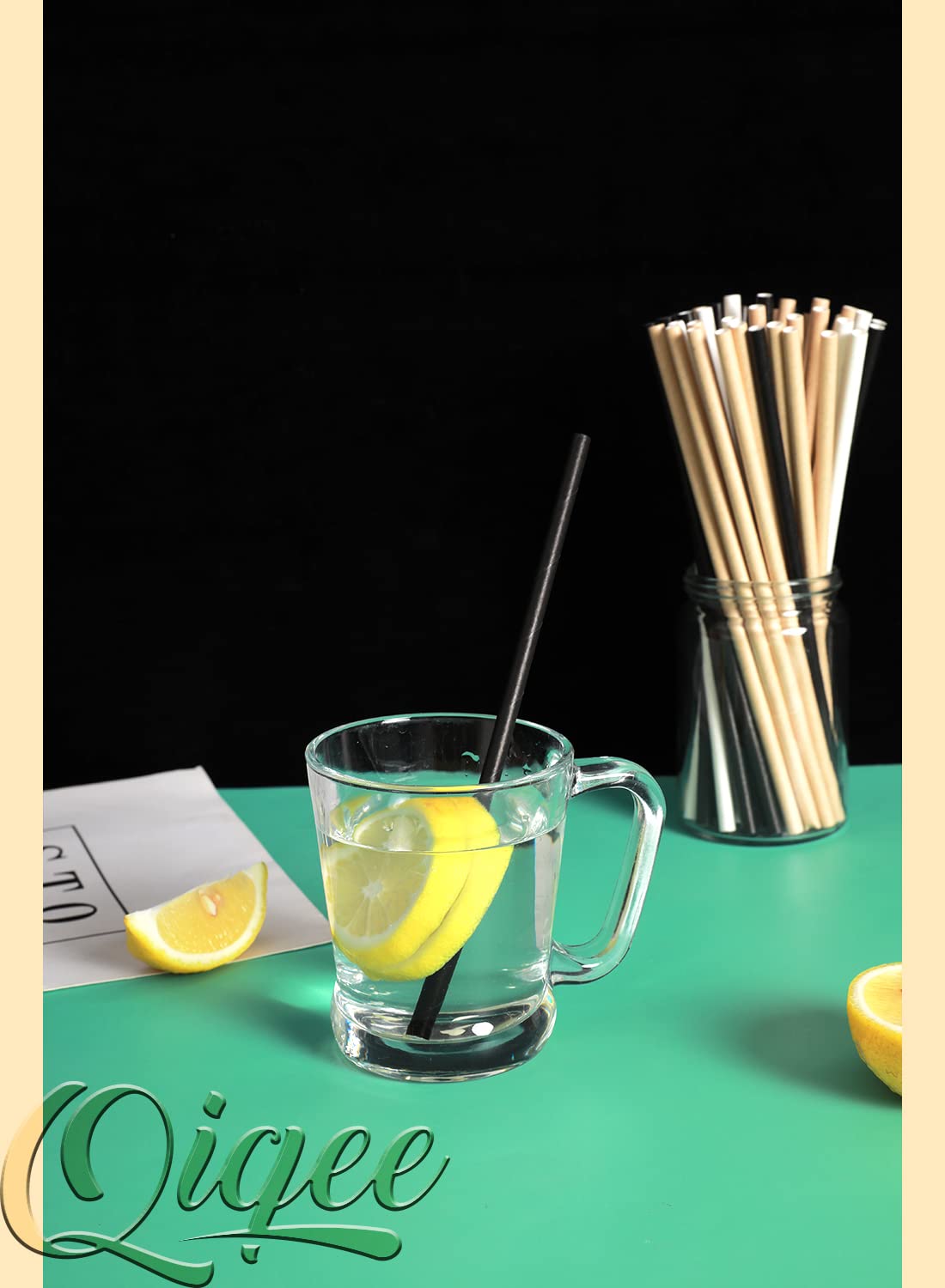 Eco-Friendly Paper Straws 150pcs - Biodegradable Disposable Drinking Straws Bulk (White, Black, Brown) by Qiqee - Perfect for Parties, Restaurants & Sustainable Living