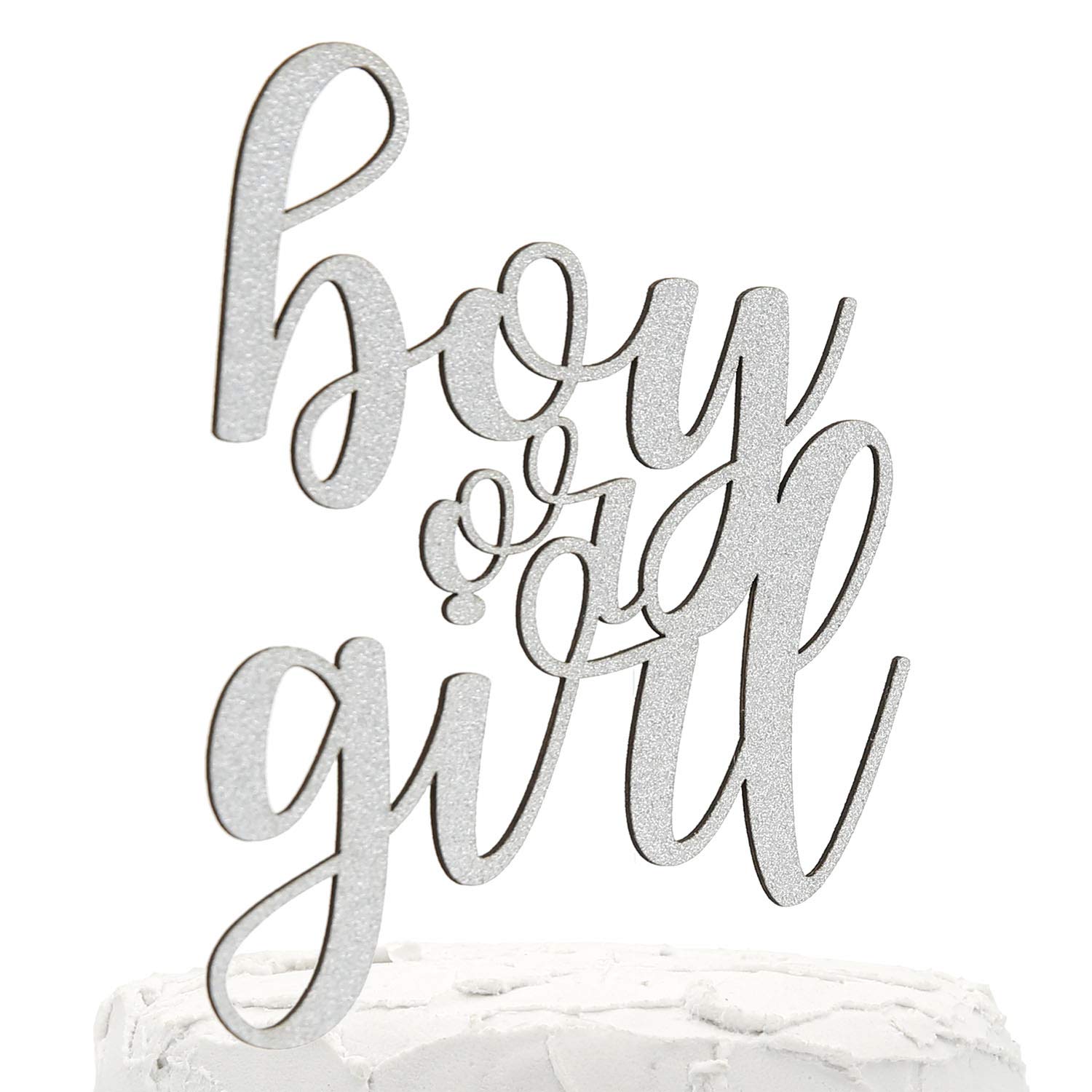 Gender Reveal Cake Topper - Double Sided Silver Glitter Boy or Girl Decorations - Premium Quality Baby Shower Supplies Made in USA - Perfect for Gender Reveal Parties, Baby Showers & Celebrations