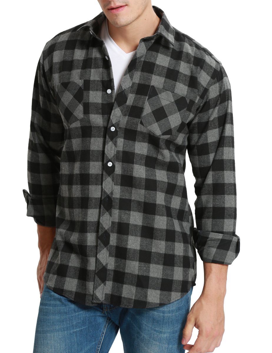 Men's Flannel Shirt Long Sleeve Plaid Button Down Shirt for Men - Soft Cotton Casual Fashion Shirt for Fall Winter Outdoor Camping Hiking