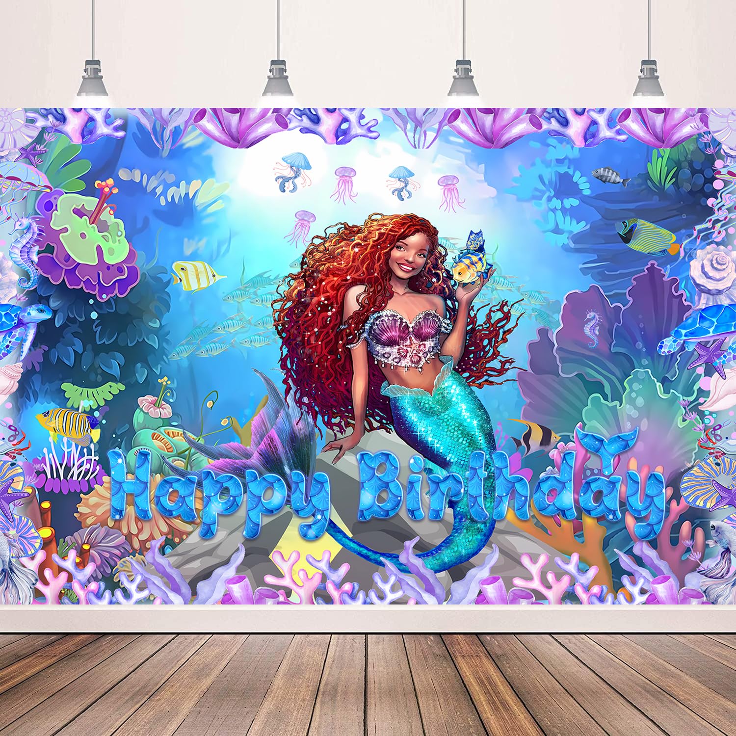 Mermaid Birthday Backdrop - Little Mermaid Party Decorations for Girls & Boys | Underwater Theme Photo Background | Happy Birthday Banner for Kids' Party Supplies 2023 | Perfect for Mermaid-Themed Birthday Celebrations, Baby Showers & Photo Booths