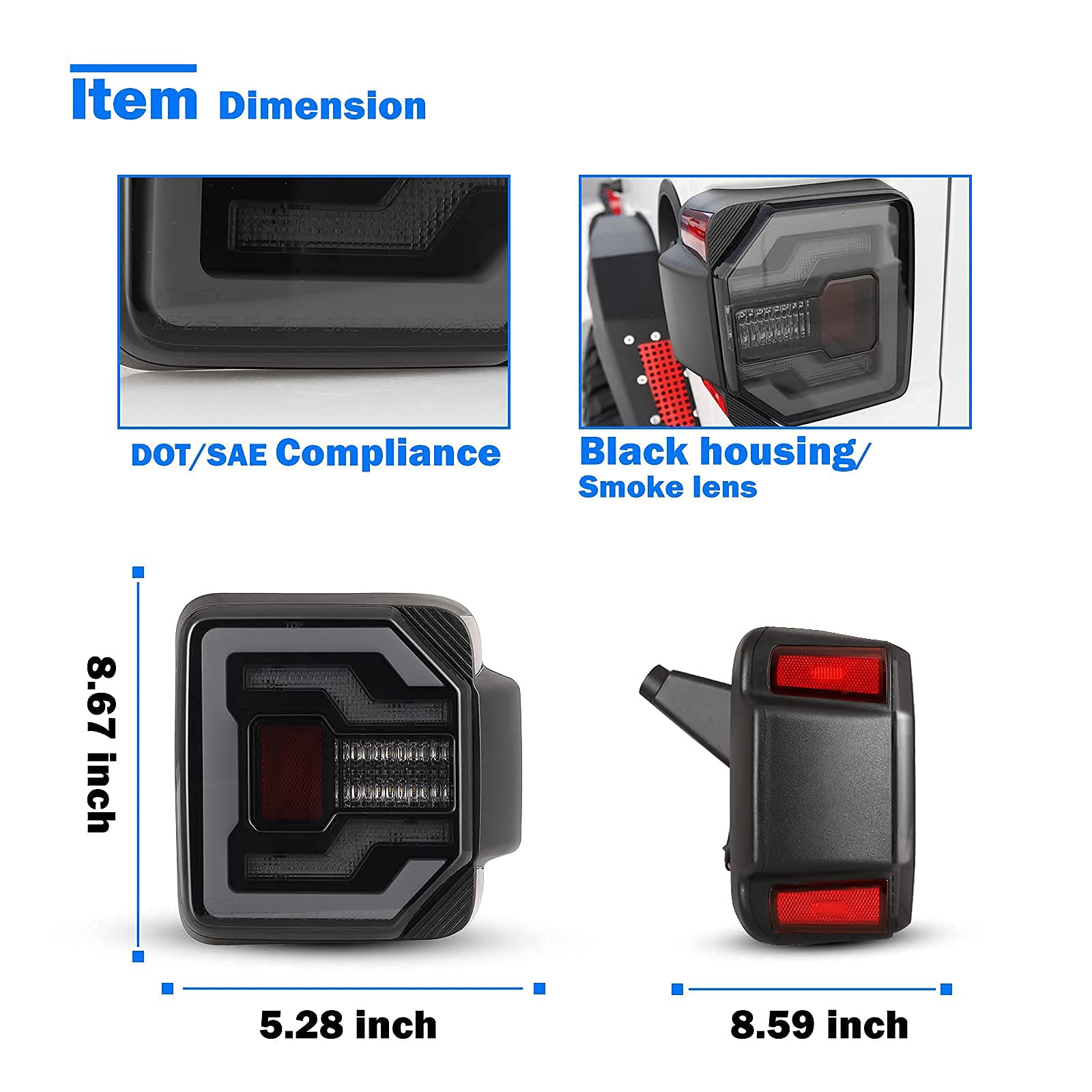 WOLFSTORM LED Tail Lights for 2018-2023 Jeep Wrangler JL - Sequential Turn Signal Lights, Smoked Lens Design - Perfect for Off-Roading & Night Driving