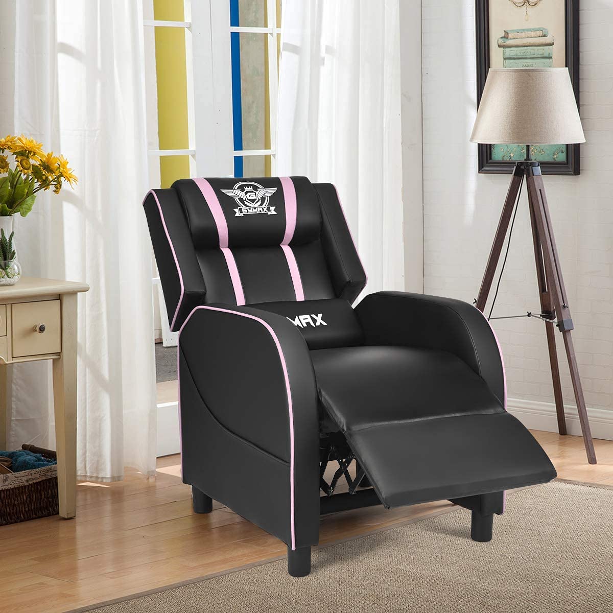 Ergonomic Massage Gaming Chair - High Back Recliner with Cushion, Racing Style PU Leather Swivel Office Chair for Adults (Pink) - Perfect for Home Office, Gaming Setup & Relaxation
