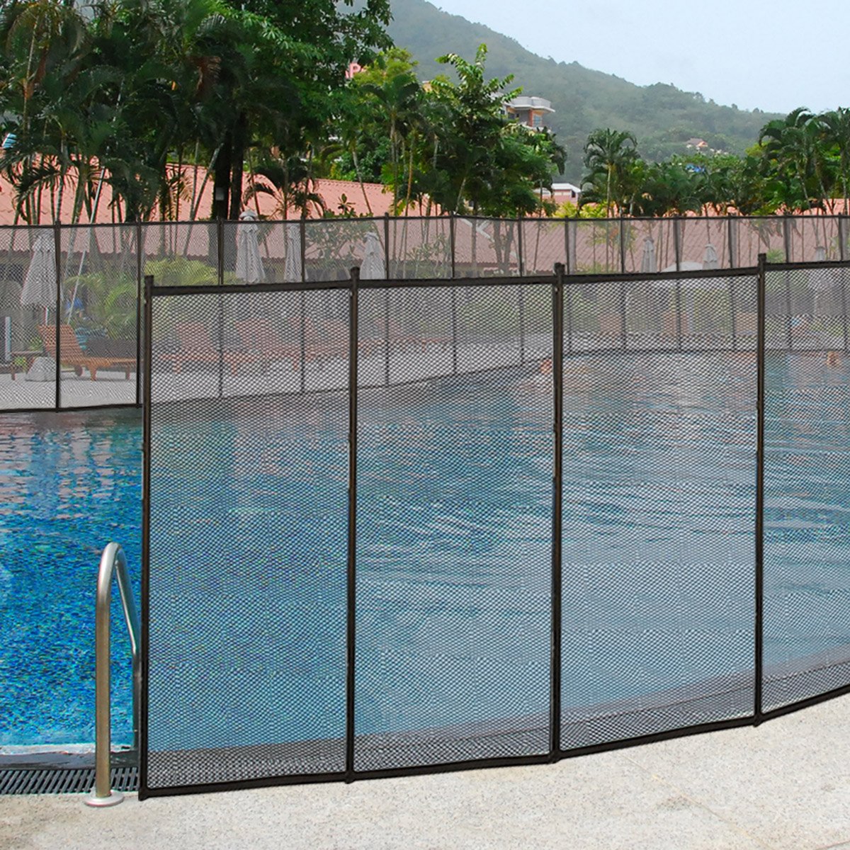 **Giantex 4ft x 48ft Black In-Ground Pool Safety Fence - Easy DIY Installation Mesh Barrier for Swimming Pools | Perfect for Backyard, Family, and Pet Safety**