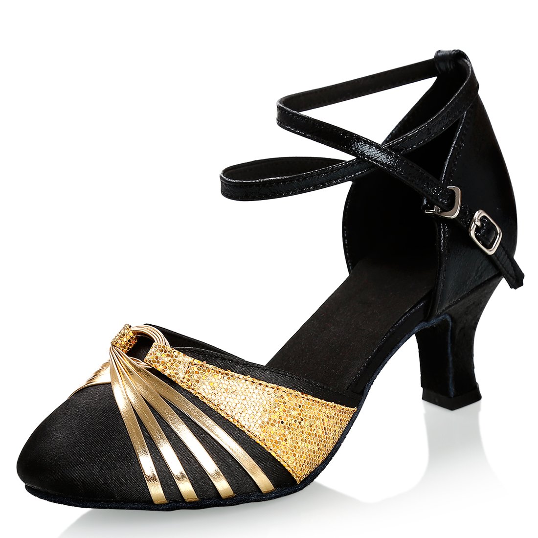 iCKER Women's Latin Dance Shoes - Heeled Ballroom Salsa Tango Party Sequin Shoes for Weddings, Performances, and Social Dancing