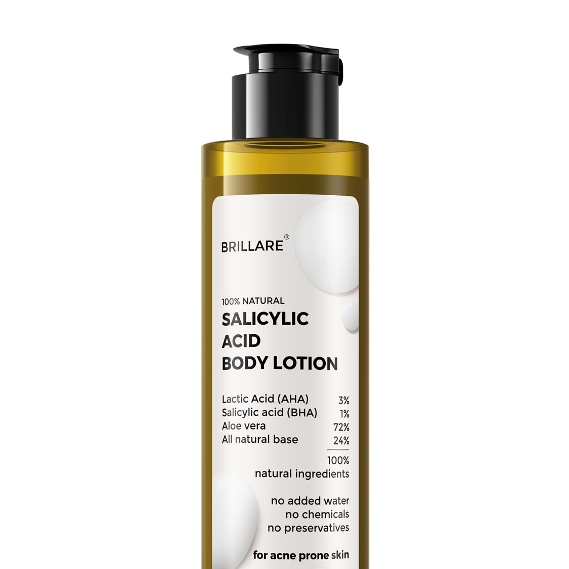 Brillare Salicylic Acid Body Lotion for Acne-Prone Skin - 100% Natural Probiotic Lotion with Lactic Acid for Clear & Purified Skin - Suitable for All Body Types, Men & Women - Perfect for Daily Skincare Routine & Post-Workout Hydration
