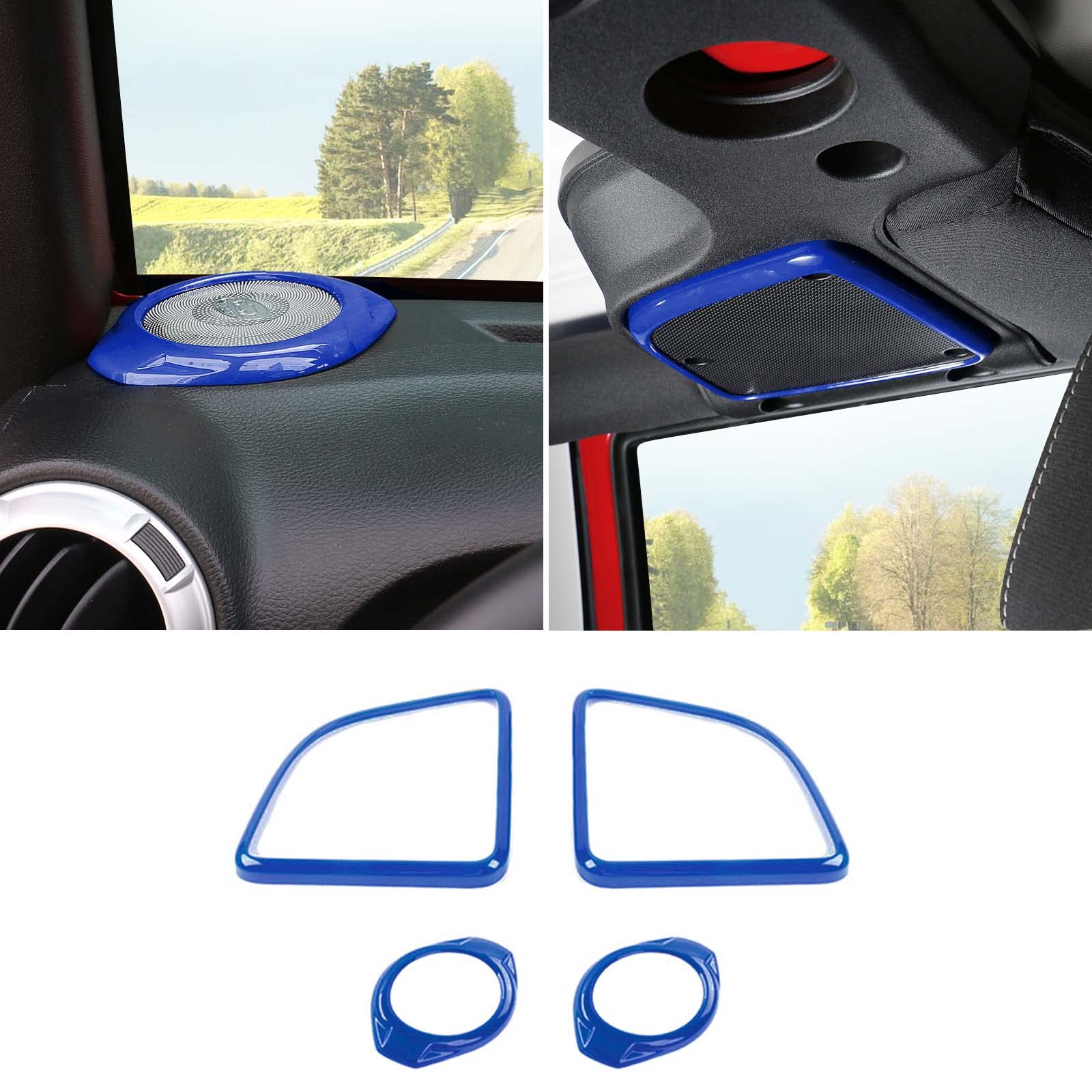 2015-2018 Jeep Wrangler JK JKU 4-Piece A Pillar & Roof Speaker Covers - Premium Interior Trim Accessories in Blue | Perfect for Upgrading Sound System & Protecting Speakers