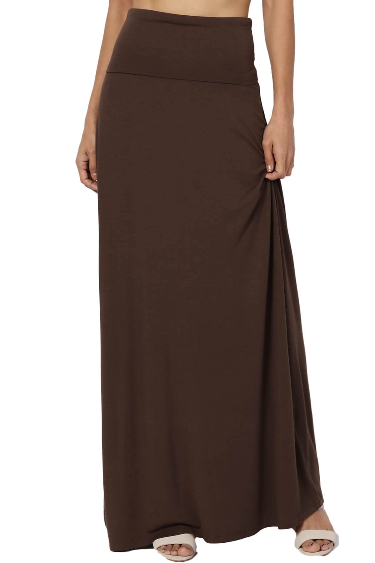 TheMogan Women's Casual Lounge Solid Draped Jersey Relaxed Long Maxi Skirt Sizes S-3XL | Comfortable Stretchy Flowy Skirt for Yoga, Beach, Travel & Everyday Wear