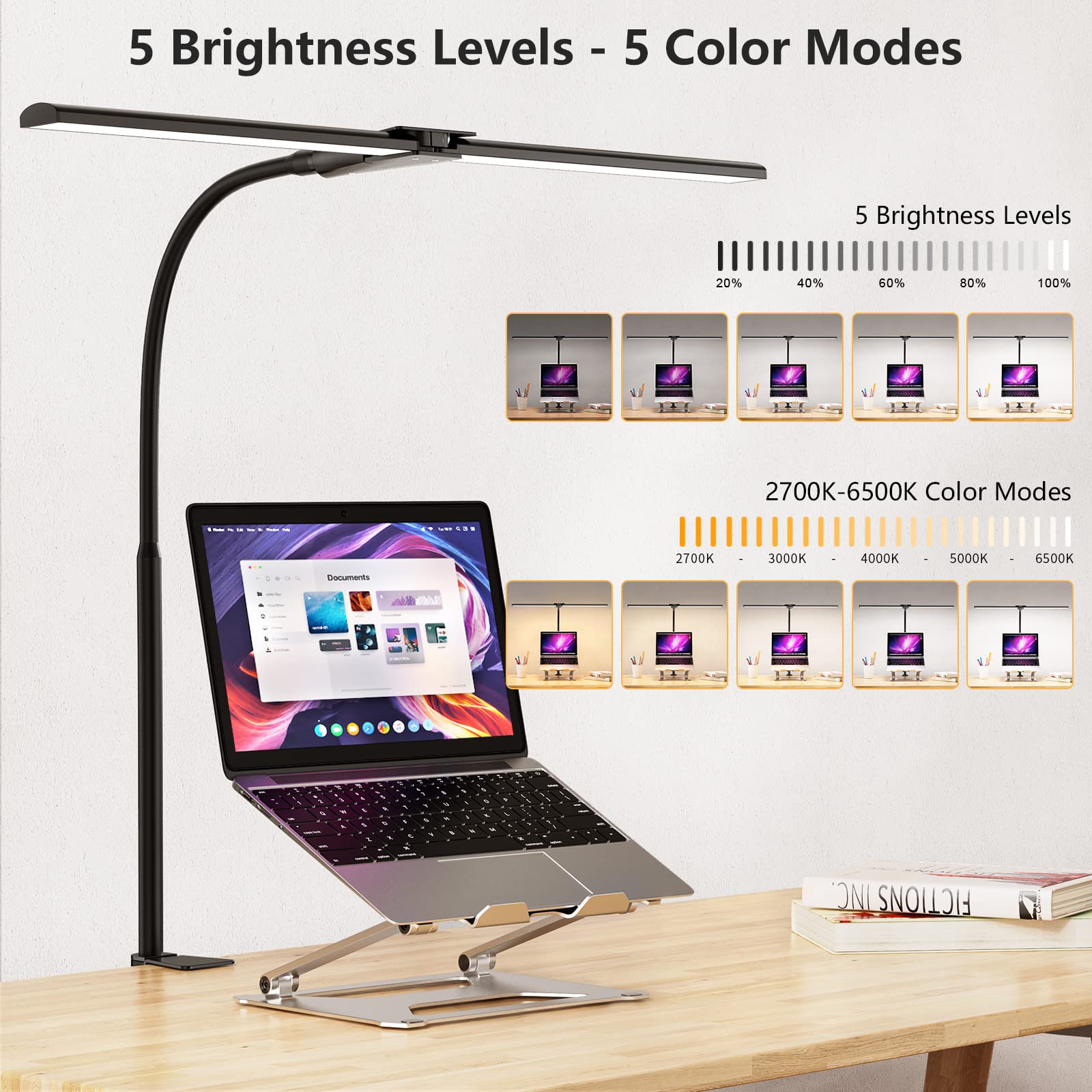 EppieBasic LED Desk Lamp with Double Head - 1200LM Bright Architect Desk Light for Home Office, Workbench & Studio - Eye Protection Modern Task Lamp for Working, Reading & Monitor Use