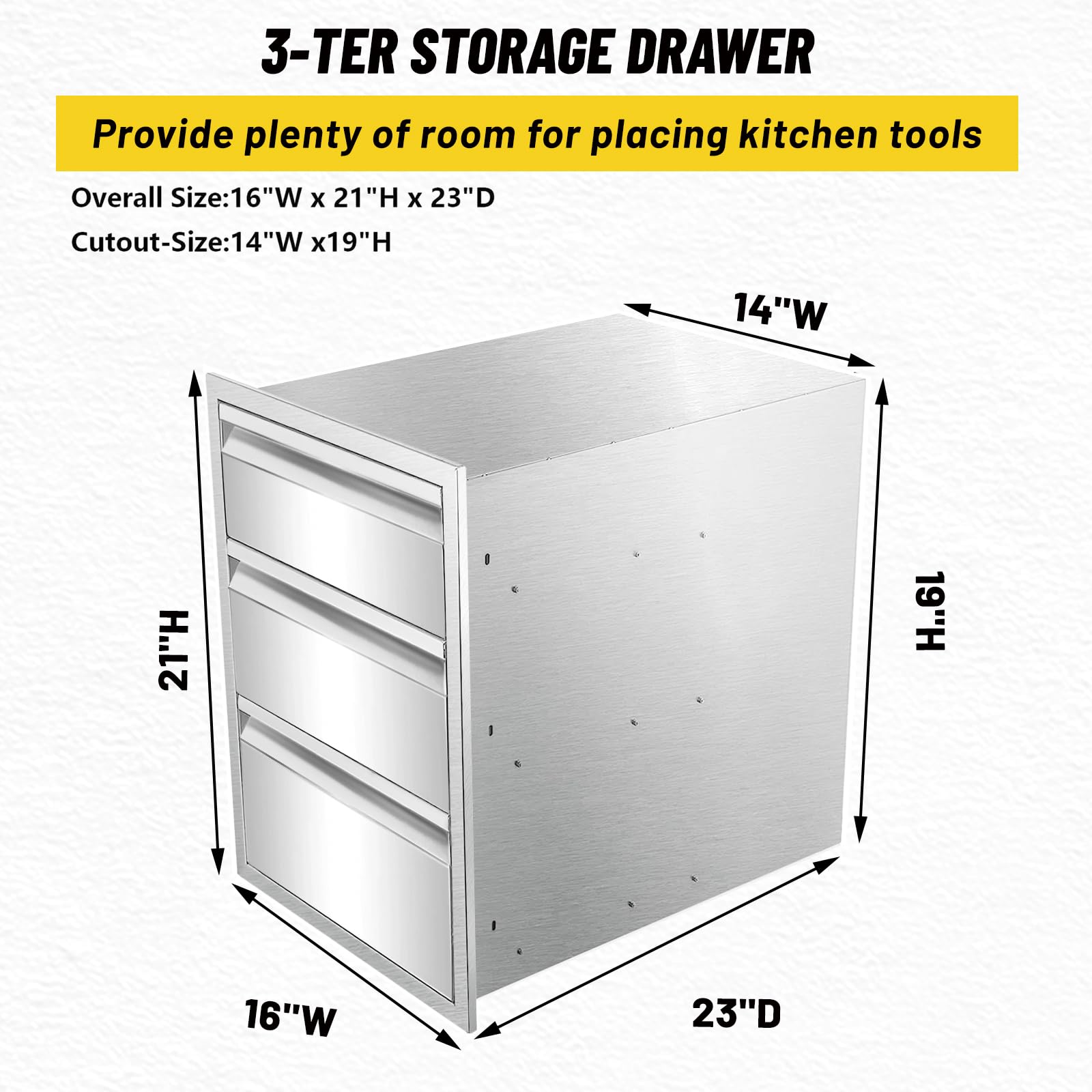 Stainless Steel Triple Drawer Outdoor Kitchen Cabinet - 16