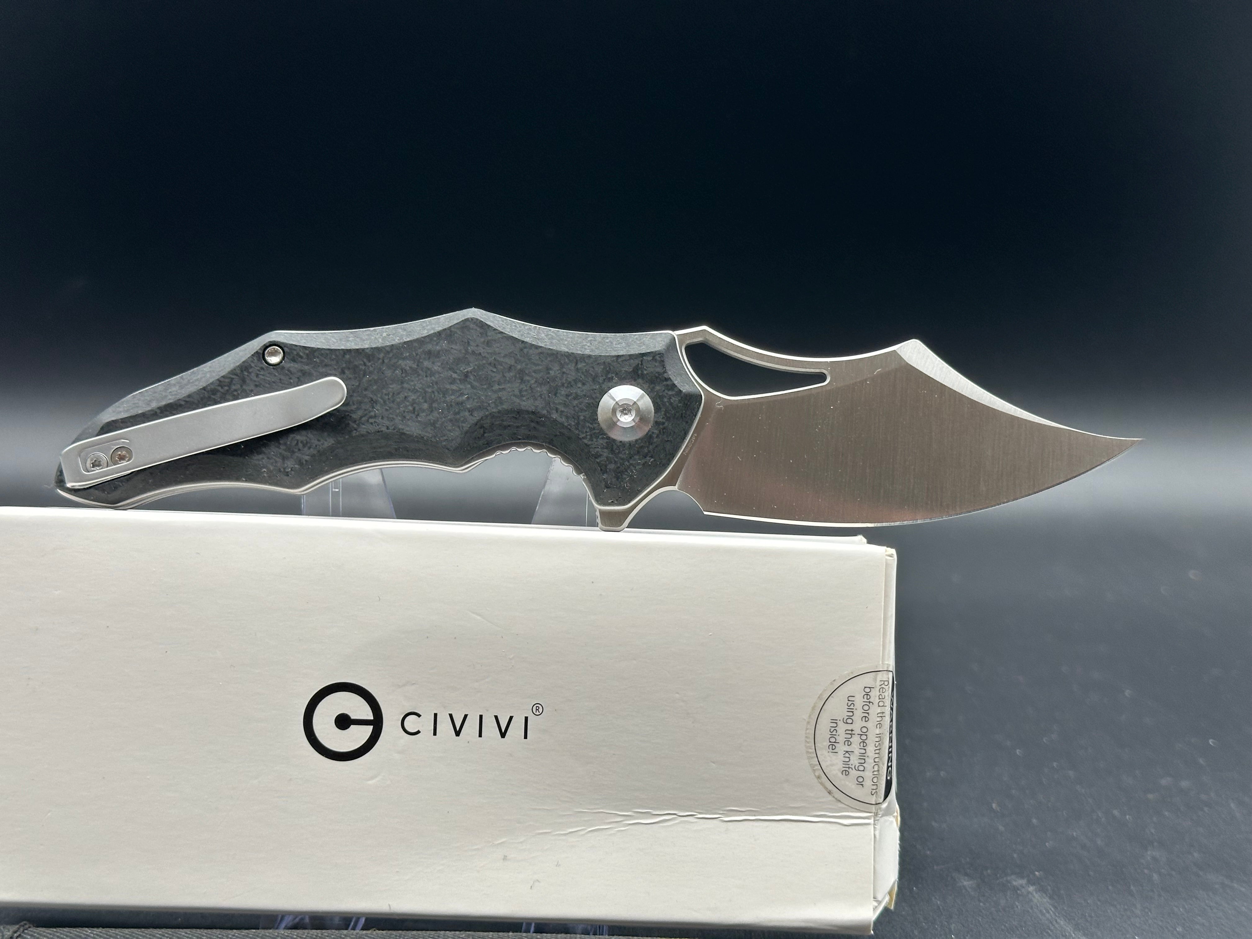 CIVIVI CHIRO Folding Knife - Black Handle, 14C28N Stainless Steel Blade, Clip Point Plain Edge Satin Finish - EDC, Outdoor, Camping & Survival Gear