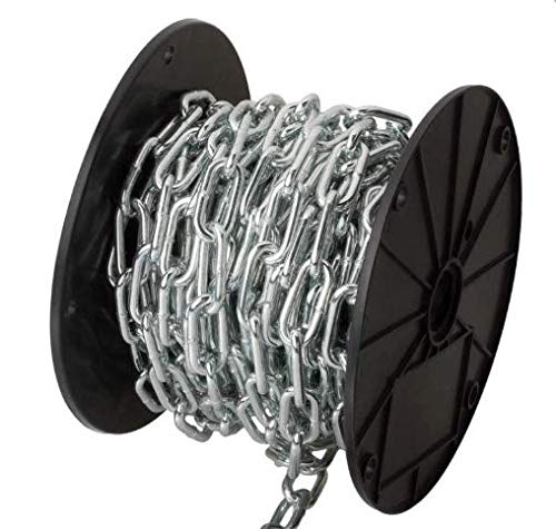 TC Machine Chain Straight Link Zinc (Trade Size 2/0, 150ft Reel) - Heavy-Duty Industrial Chain for Construction, Towing & Rigging Applications