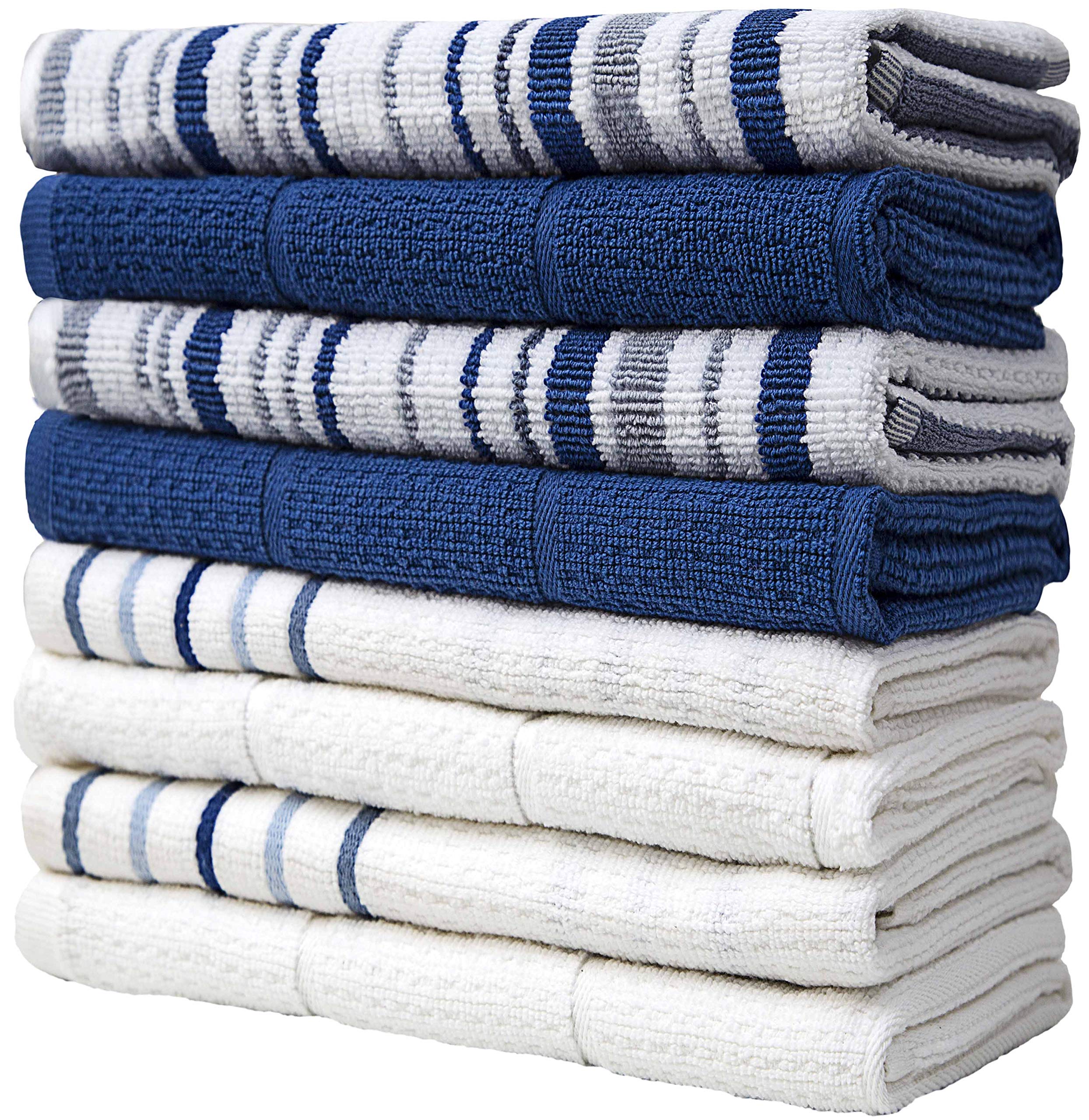 8-Pack Premium Striped Waffle Weave Kitchen Towels - 420 GSM Ultra Absorbent Cotton Dish Towels for Drying Dishes & Tea Towels (Blue) - Perfect for Kitchen, Restaurant & Home Use