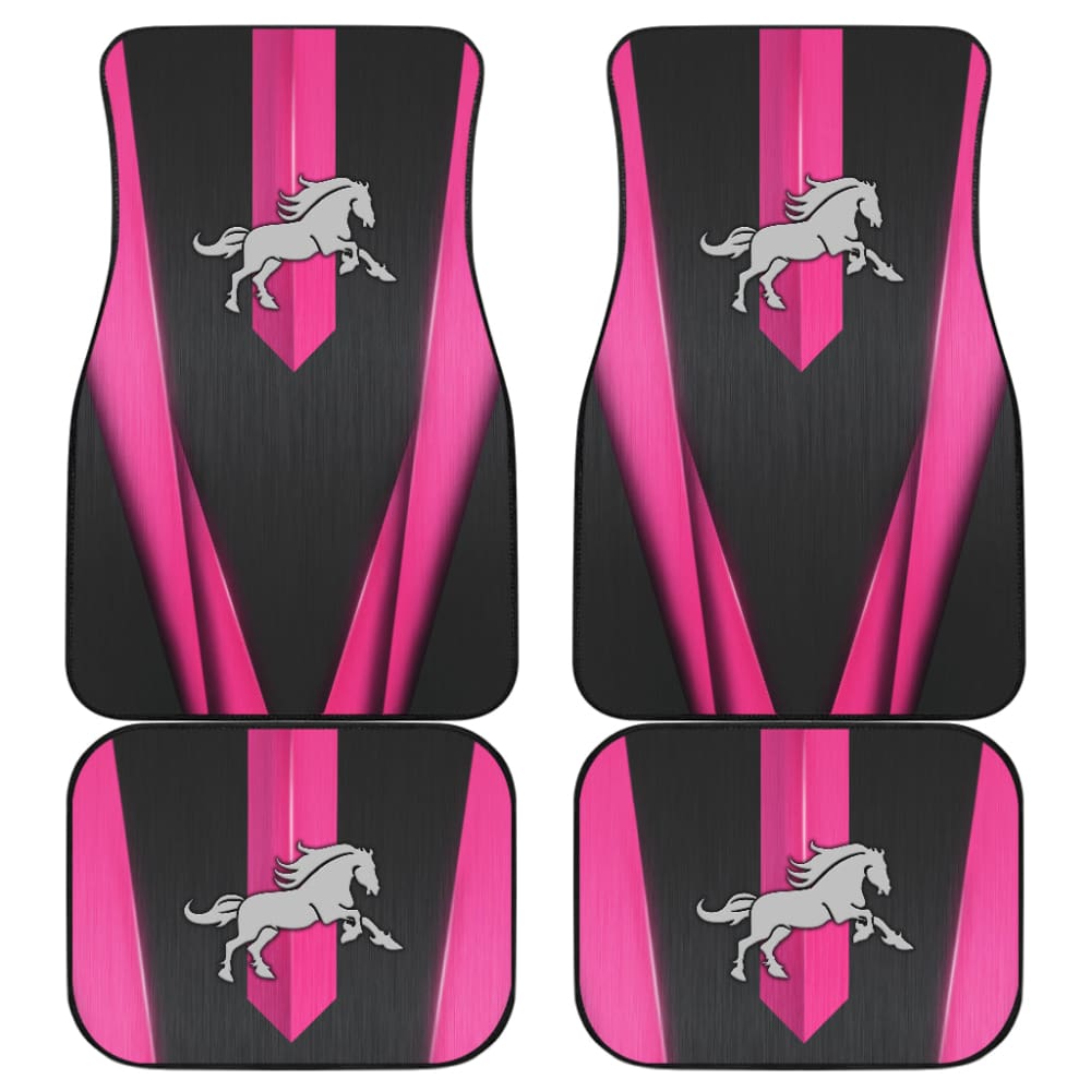 Premium Dark Pink Mustang Horse Custom Metallic Print Car Floor Mats - Waterproof & Non-Slip for Ford Mustang, Perfect for Car Enthusiasts & Gift Giving