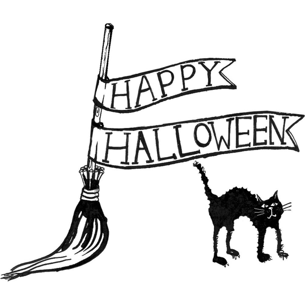 Happy Halloween Broom & Cat Cling Stamps Set - 2.75 x 4.75 Inch - DIY Scrapbooking, Card Making, and Party Decorations