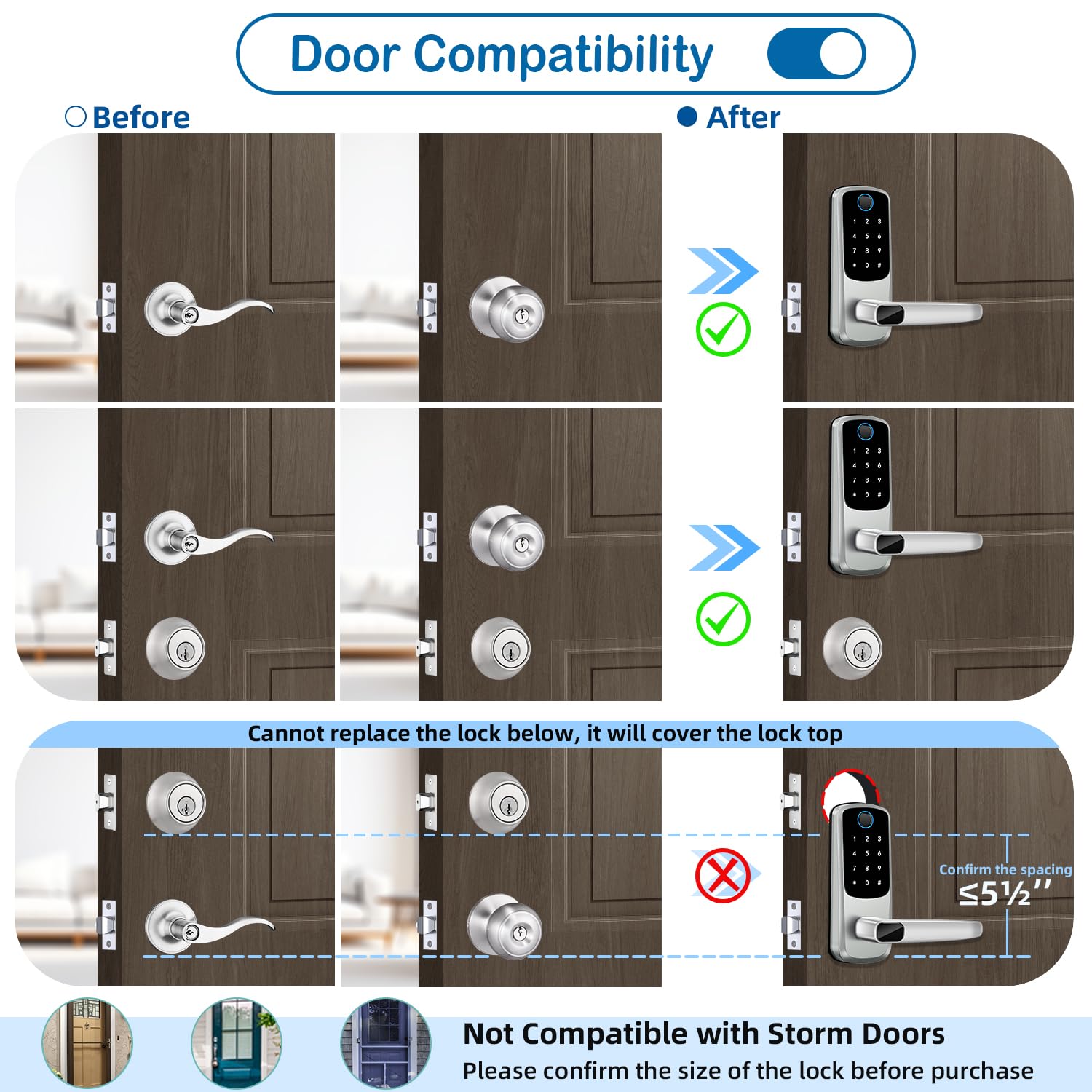 Smart Keyless Entry Door Lock with Keypad & Fingerprint - Electronic Deadbolt for Front/Exterior Doors - Auto Lock, App Control & Manual Key Backup - Perfect for Home Security & Airbnb Rentals