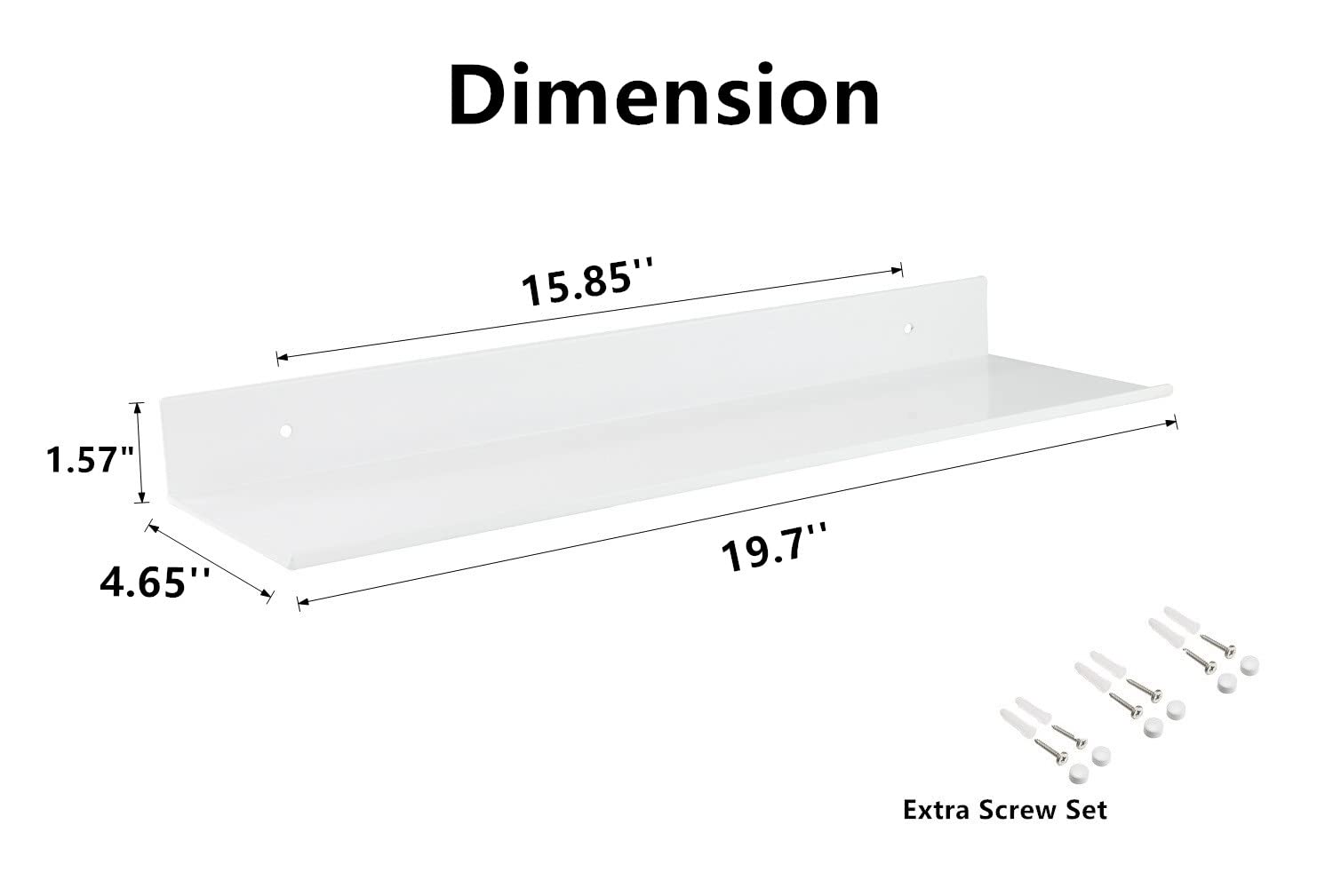 Z Metnal Floating Wall Shelves - 2 Pack White Aluminum Bathroom Storage Shelves (20 Inch) - Perfect for Bathroom Organization, Kitchen Storage & Home Decor