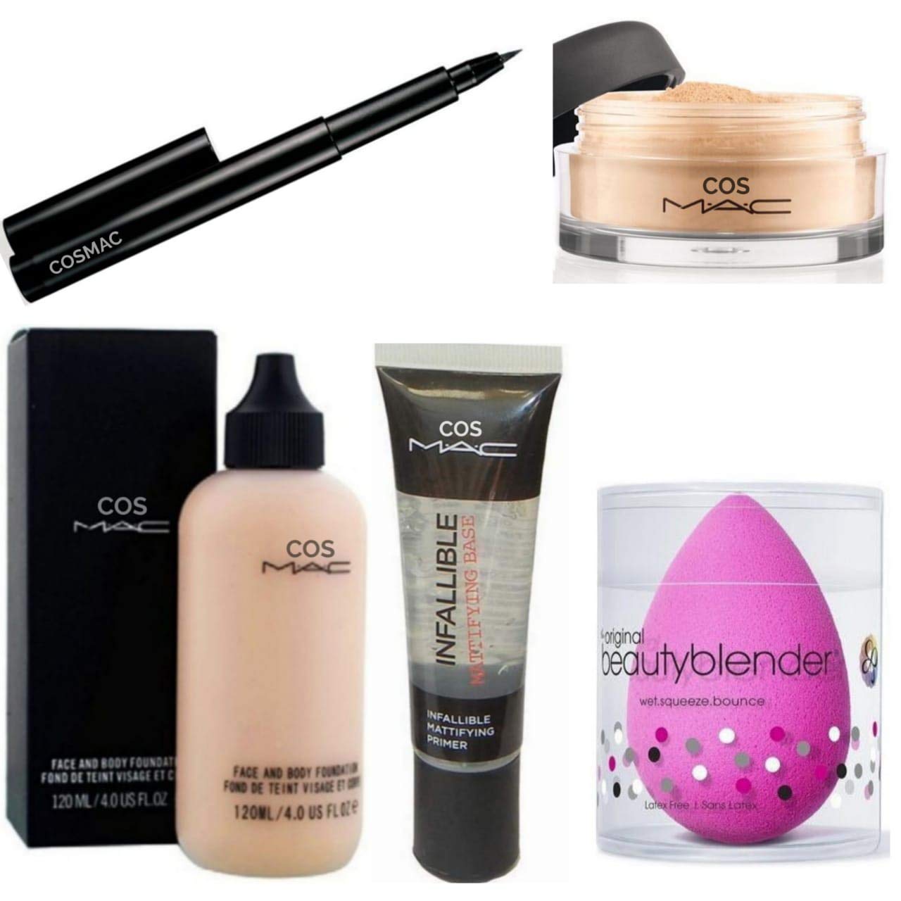 Waterproof Foundation, Primer & Loose Face Powder Set with Eyeliner & Makeup Blender - 5 Piece Natural Makeup Kit for All Skin Types | Perfect for Daily Wear, Special Occasions & Professional Makeup Artistry