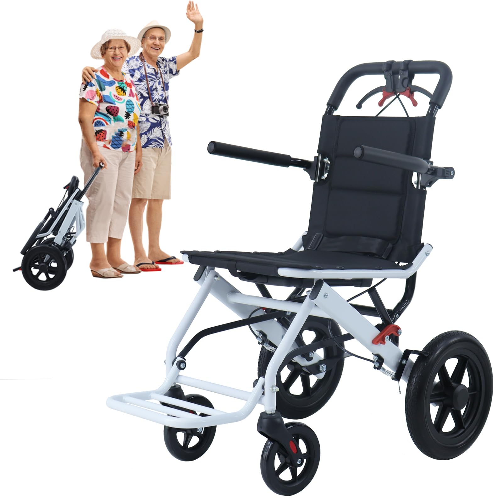 Ultralight Transport Wheelchair for Adults & Elderly - Foldable Portable Travel Wheelchair with Hand Brake | Perfect for Airplane Boarding, Hospital Visits & Daily Mobility