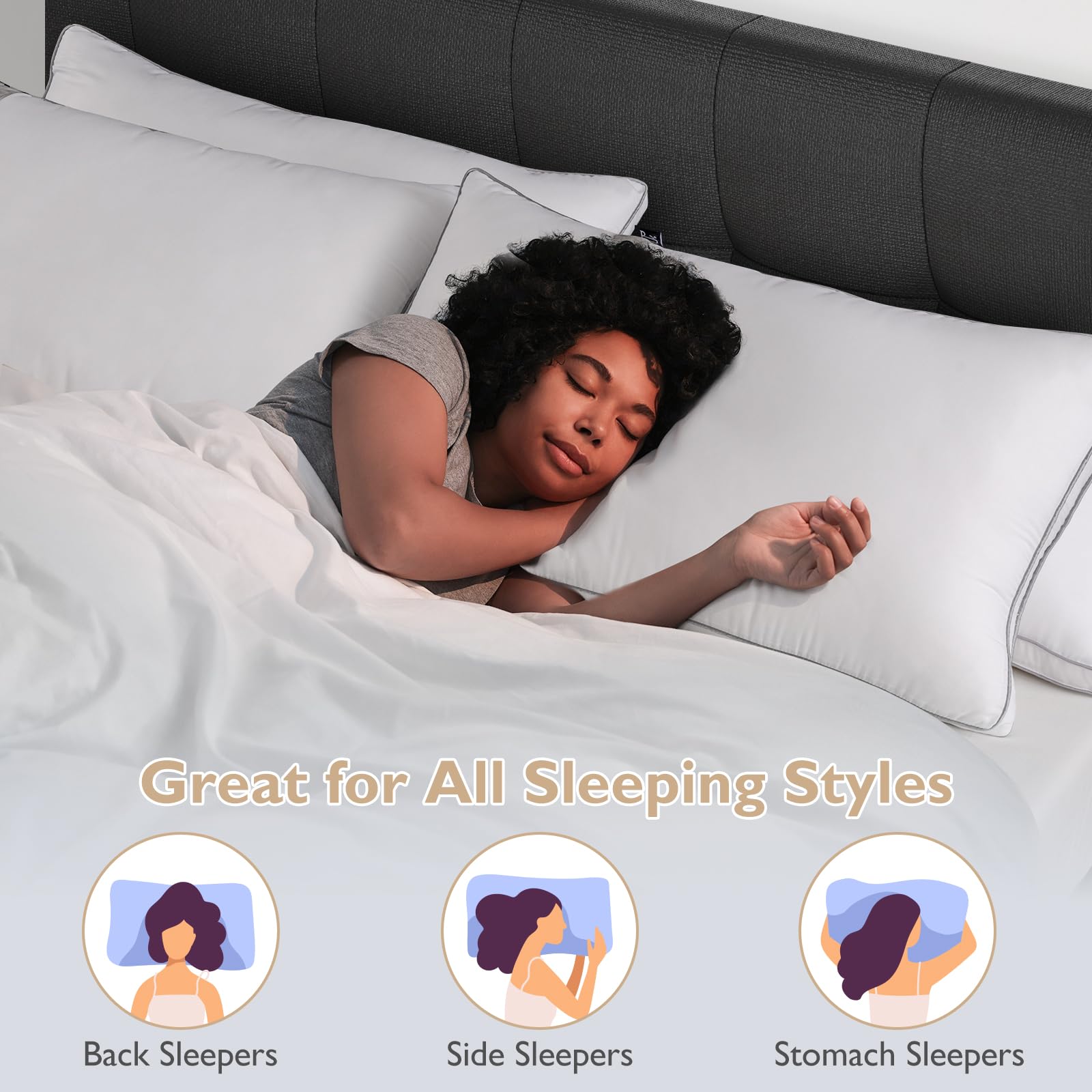 BedStory 2 Pack Premium Down Alternative Pillows - Hotel Quality Standard Size Bed Pillows with Ultra Soft Fiber Fill for Back & Side Sleepers | Perfect for Home, Office & Travel Use