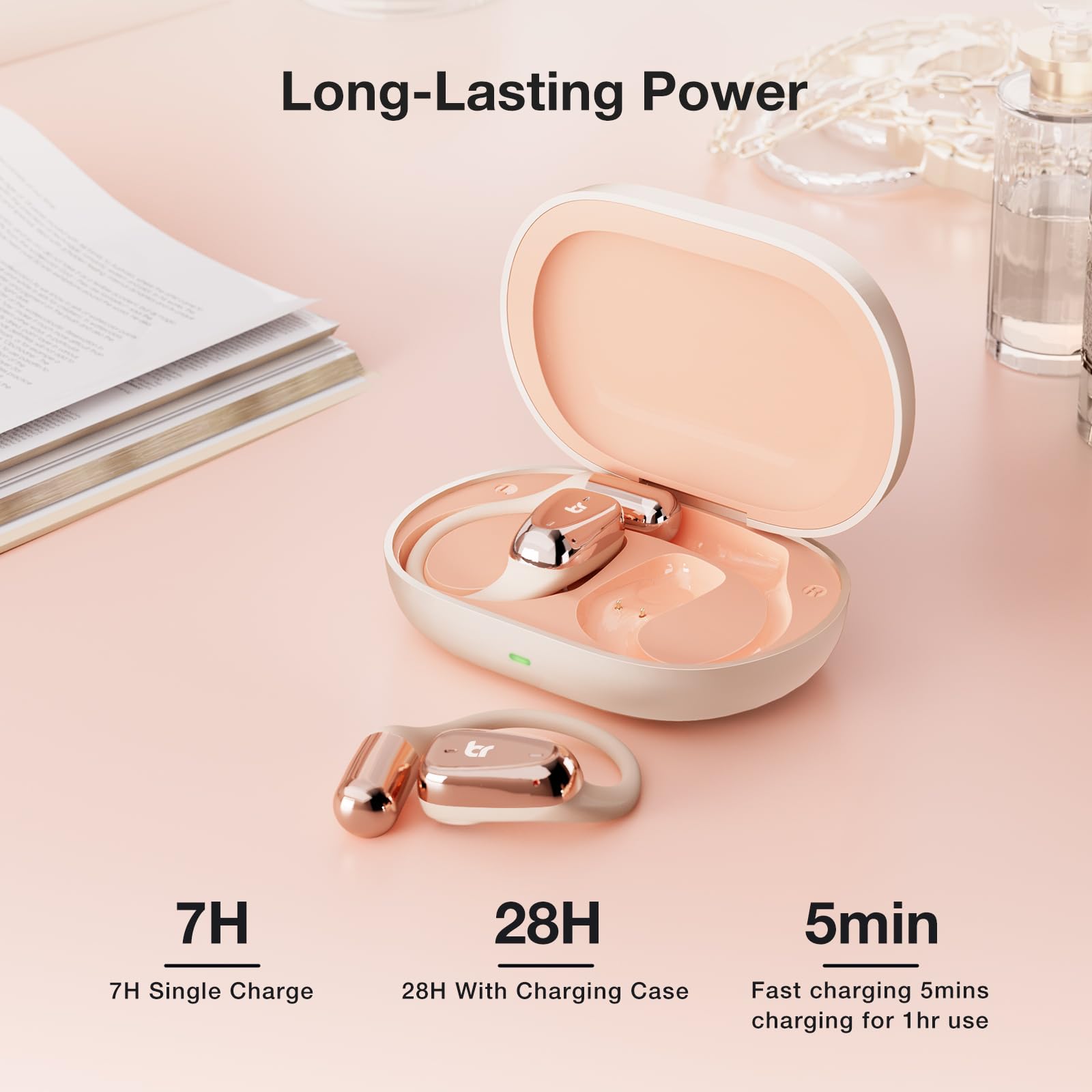 Open Ear Earbuds Wireless Bluetooth 5.4 Headphones - Ultra Lightweight Comfort, Rich Bass Sound, Clear Calls, IPX7 Waterproof, 28H Playtime for Running, Workout, Gym, Cycling & Outdoor Sports