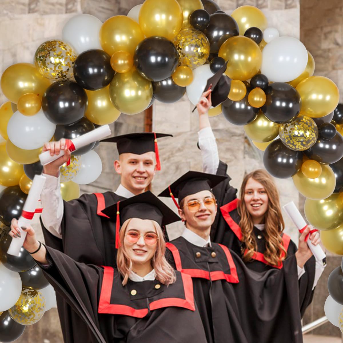 JOYMEMO 2025 Graduation Decorations - Black & Gold Balloon Arch for High School & College Parties