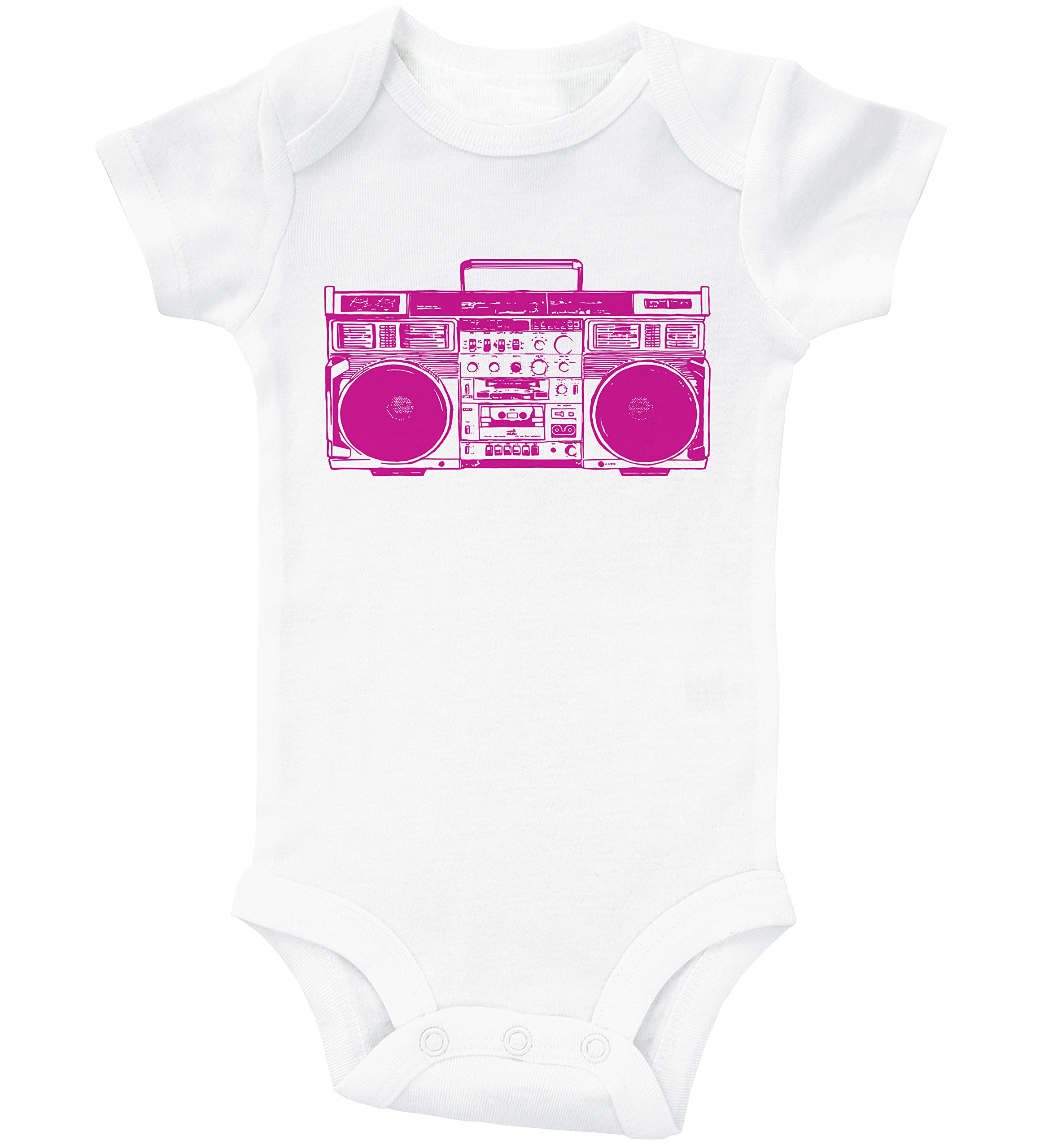 Retro Music Baby Onesie - Pink Boombox Print Baby Bodysuit for Girls & Boys | Cute Outfit for Music Lovers, Birthday Gifts & Photo Shoots