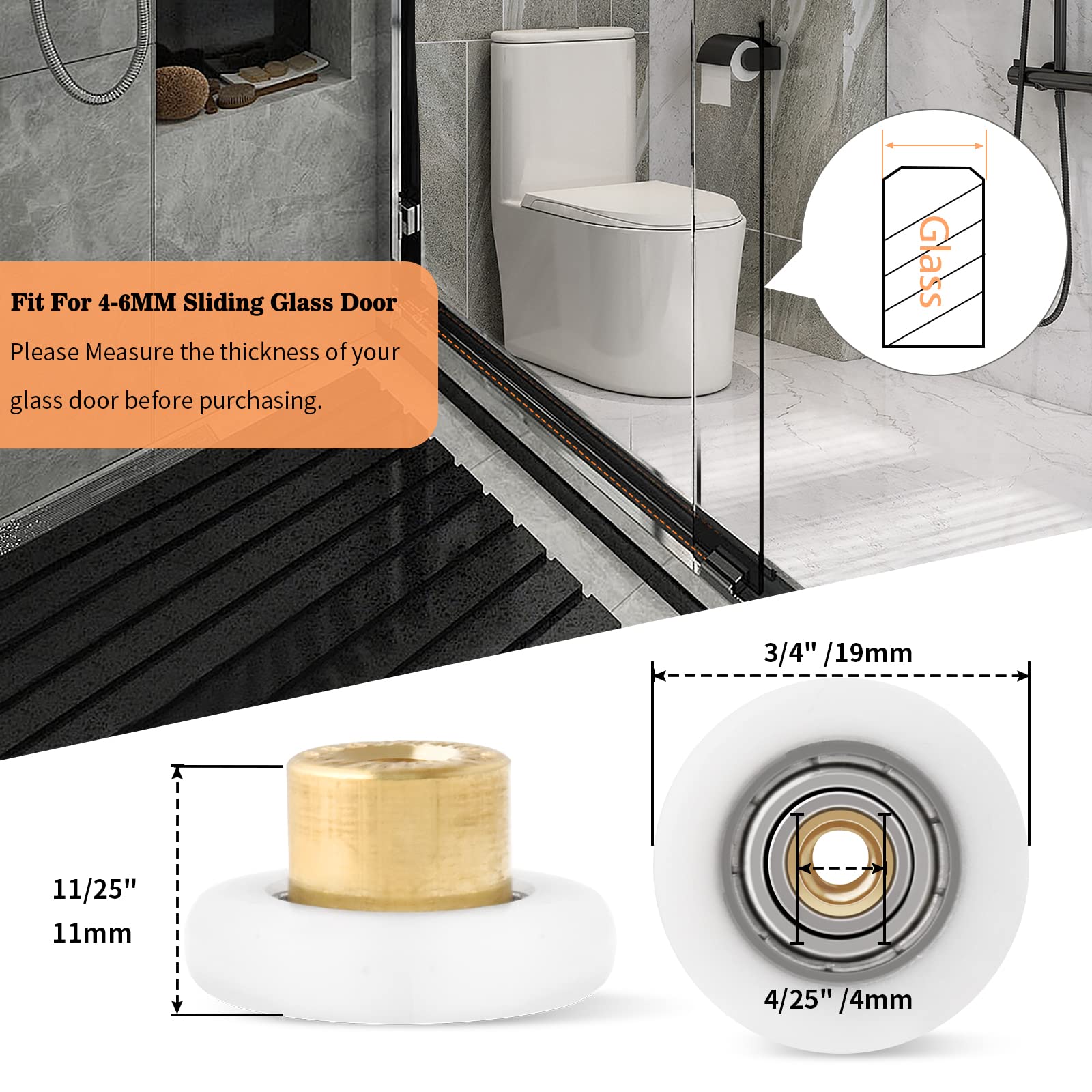 8 Pcs Shower Door Rollers Replacement - Heavy Duty Bathroom Glass Sliding Door Pulleys & Wheels Kit - Perfect for Shower Enclosures, Bathtub Doors & Home Renovation Projects
