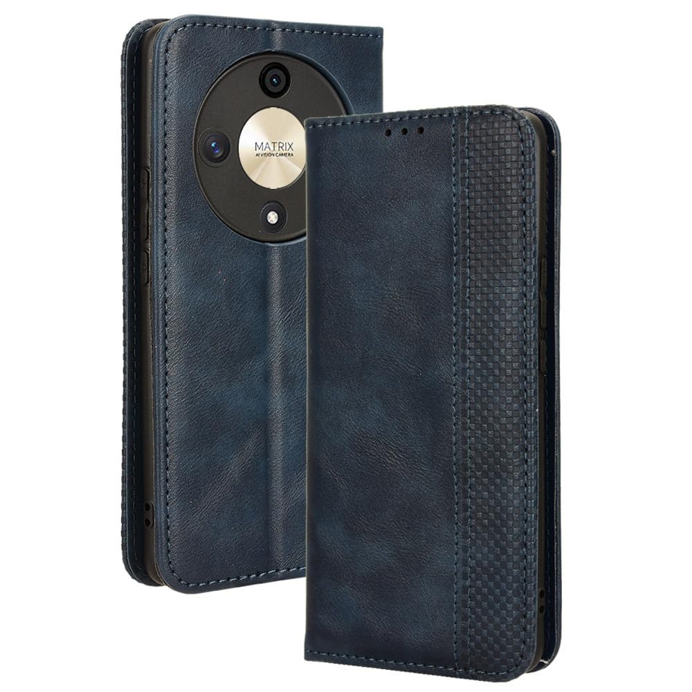 Premium Leather Wallet Case for Honor Magic6 Lite - Magnetic Flip Cover with Card Holder & Kickstand (Blue) | Slim Protective Phone Case with RFID Blocking | Perfect for Business, Travel & Everyday Use