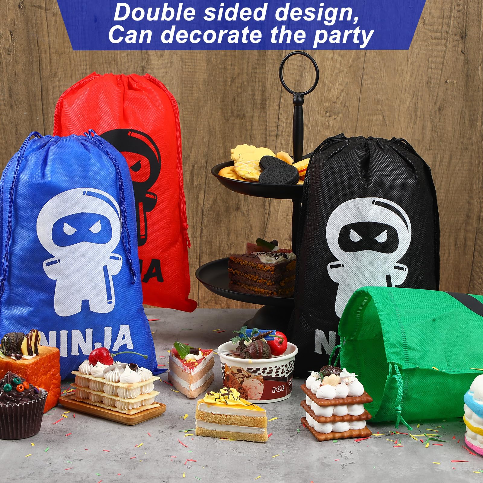 Kingdder 24-Pack Reusable Ninja Warrior Party Favor Bags - Samurai Themed Drawstring Treat Bags for Candy & Goodies | Perfect for Birthday Parties, Halloween Favors & Themed Events