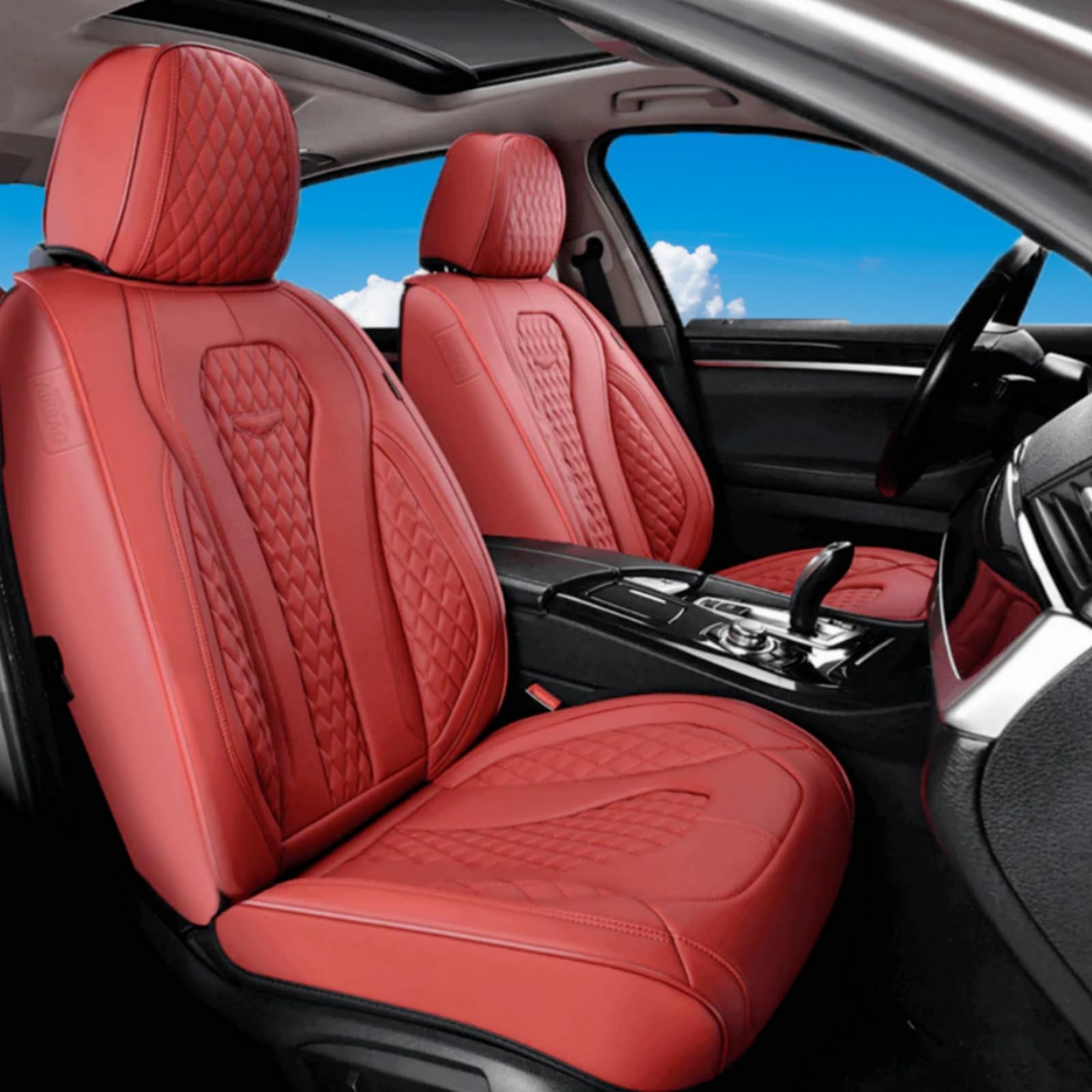 Coverado Universal Car Seat Covers Full Set - Waterproof Leather Seat Protectors for Front & Back Seats (Red) - Fits Most Vehicles | Perfect for Daily Commute, Road Trips & Pet Protection