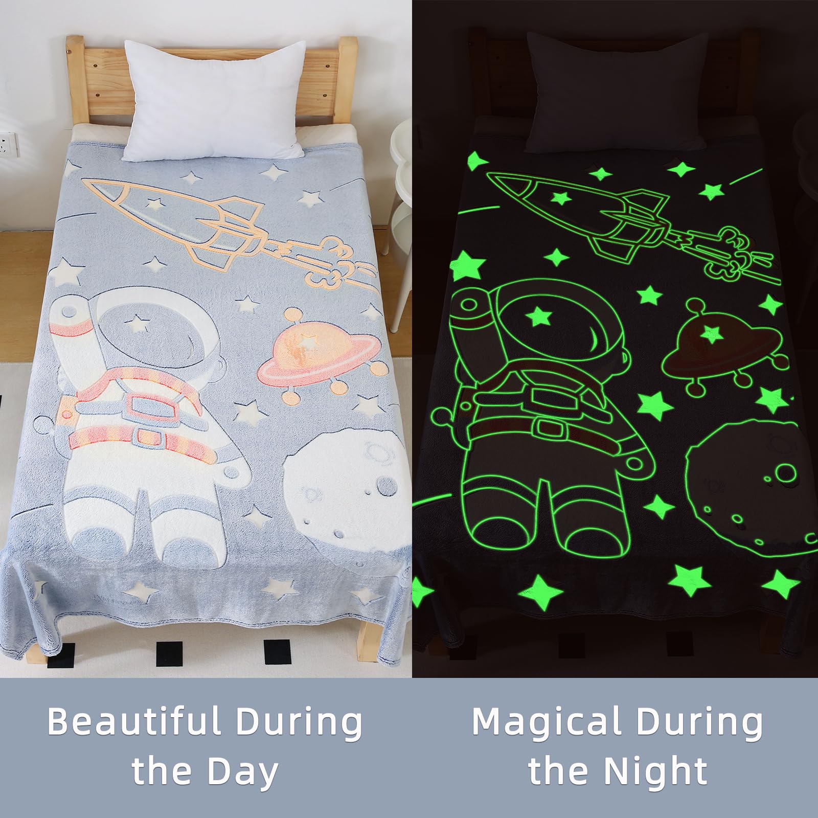 Glow in The Dark Blanket for Kids - Soft Luminous Throw Blanket for Couch, Sofa & Toddler Bed - Warm Micro Flannel Plush Blanket 50