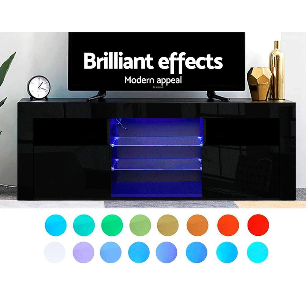 Artiss 160cm Black Bobi LED TV Stand Entertainment Unit - Modern TV Cabinet for Living Room, Bedroom & Home Theater Setup