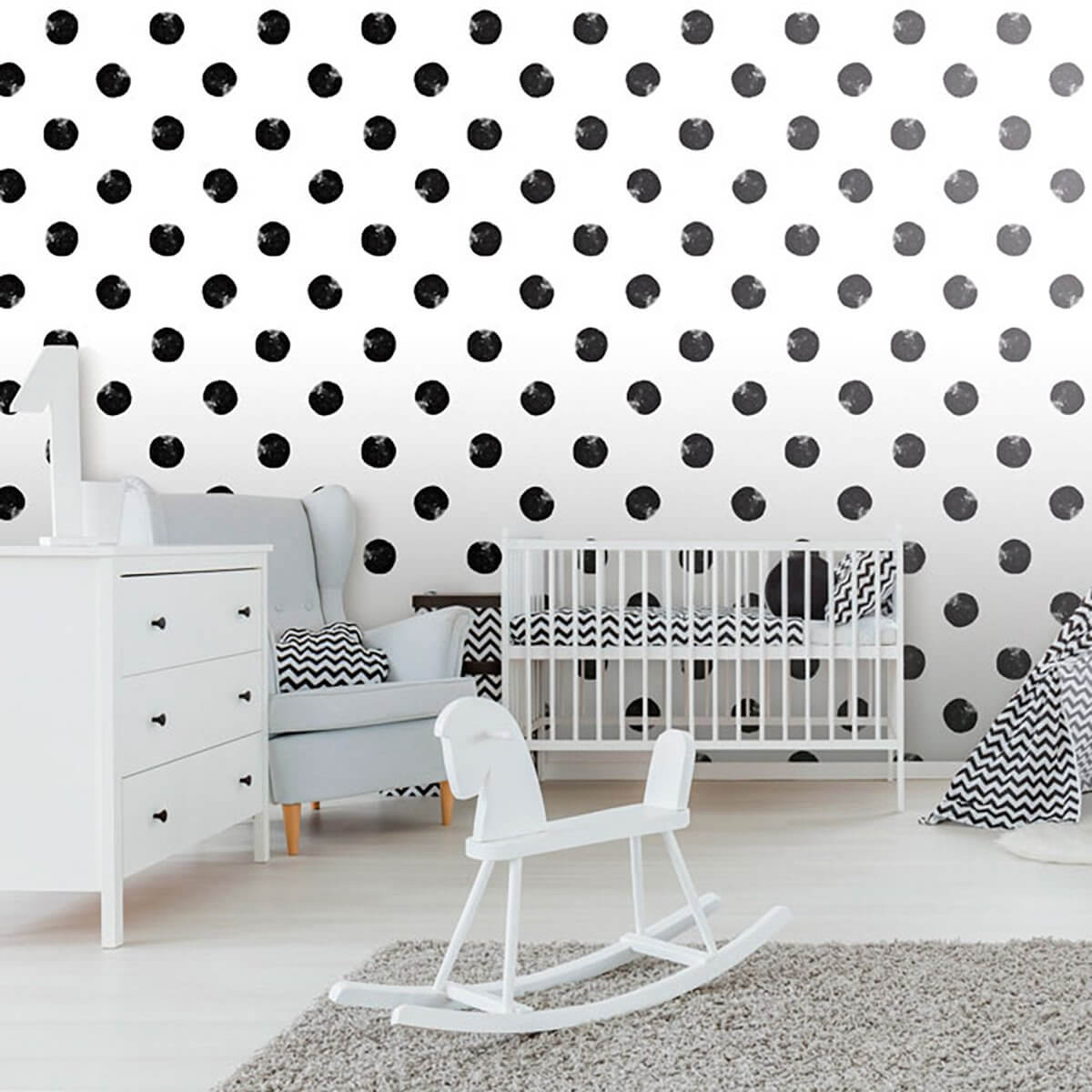 Black and White Dots Baby Peel and Stick Removable Wallpaper - 24