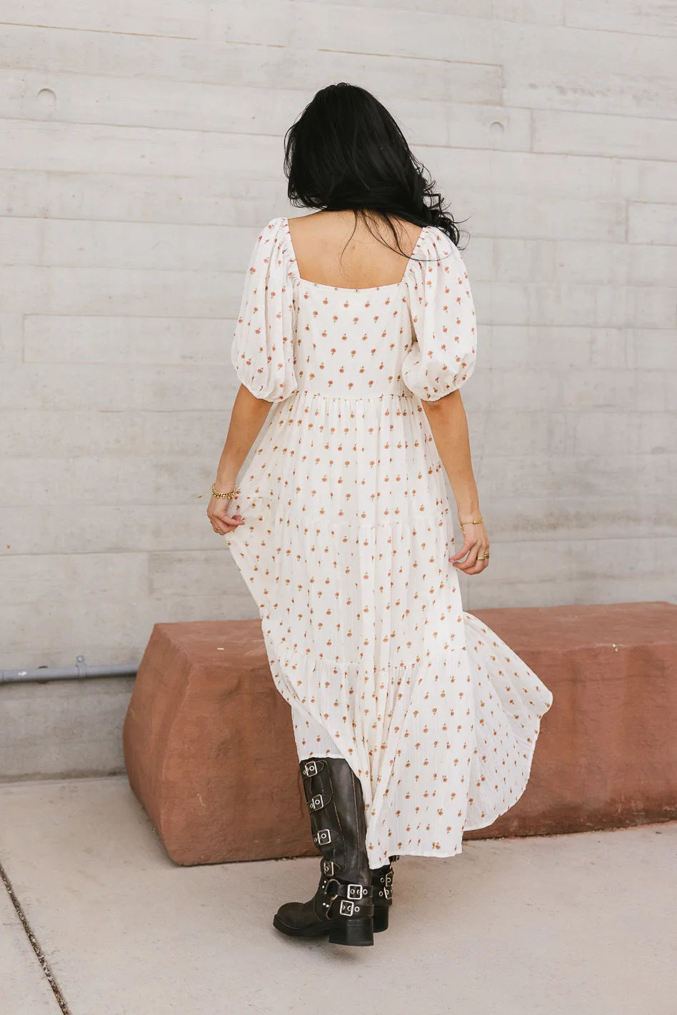 Landrie Ditsy Floral Dress in Rust - Women's Boho Summer Dress with Short Sleeves & Flowy Skirt | Perfect for Beach Vacations, Date Nights & Casual Outings