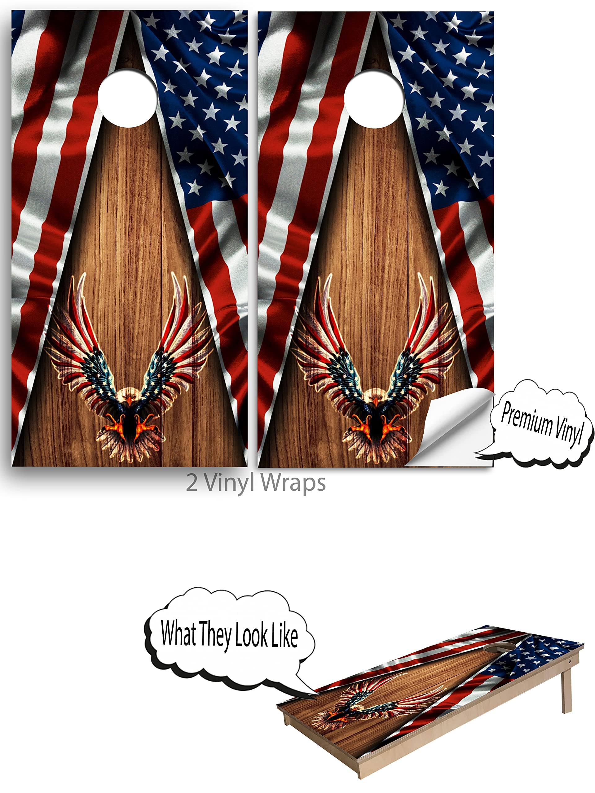 Premium American Eagle Cornhole Board Wraps Set - 2 Tournament-Ready Cornhole Skins with Decals & 8 Professional Cornhole Bags - Perfect for Backyard BBQs, Tailgating & Outdoor Parties