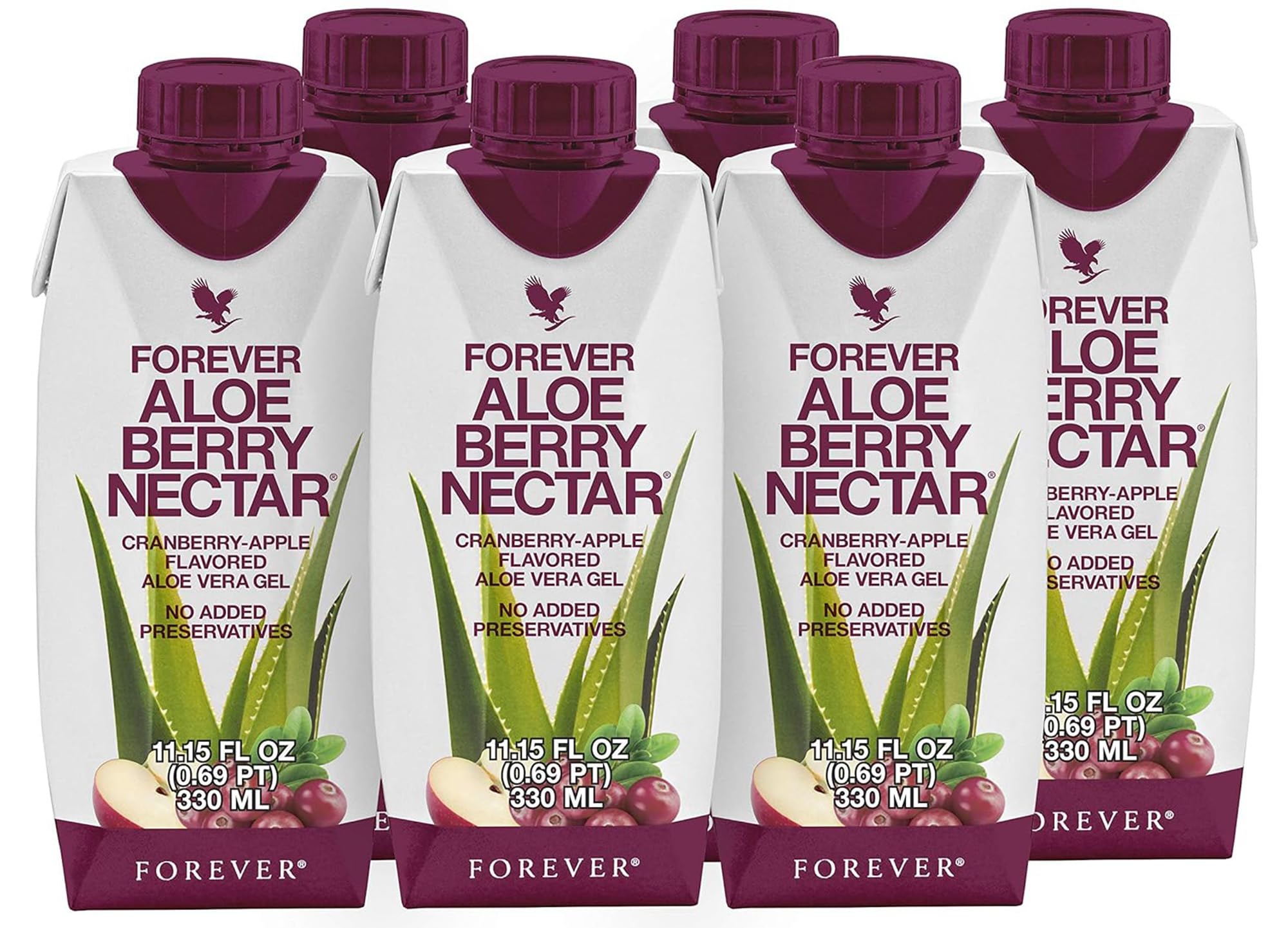 Forever Living Aloe Berry Nectar - 90.7% Pure Aloe Vera Gel with Cranberry & Apple - Natural Antioxidant Drink - No Preservatives, No Artificial Colors - 1 Liter (6-Pack) - Perfect for Daily Hydration, Immune Support & Digestive Health