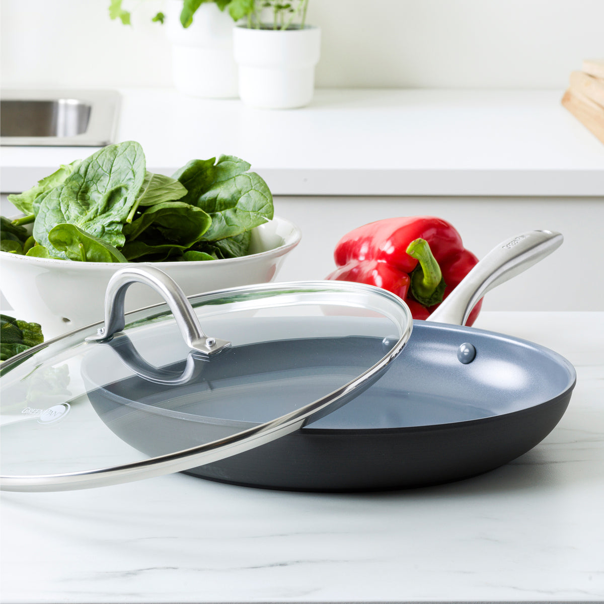 Lima Ceramic Nonstick 12-Inch Frying Pan with Glass Lid - Healthy Cooking Skillet for Eggs, Pancakes & Stir Fry | Oven & Dishwasher Safe