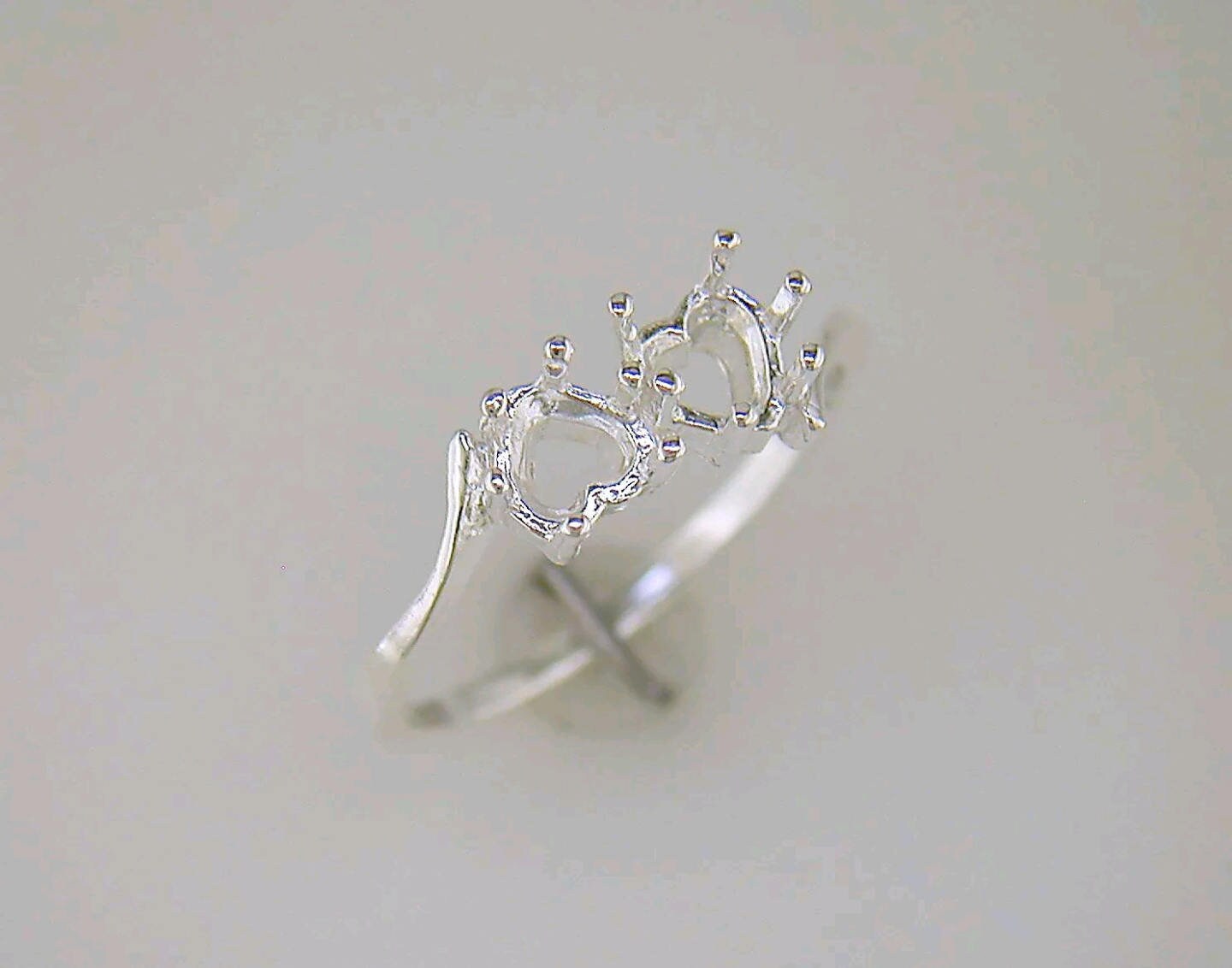 5mm Heart Cut Double Stone Pre-Notched Blank Ring - Solid Sterling Silver or 14kt Gold - Size 7 Shank Setting (163633/143633) - Perfect for Engagement, Wedding, Anniversary & Valentine's Day Gifts