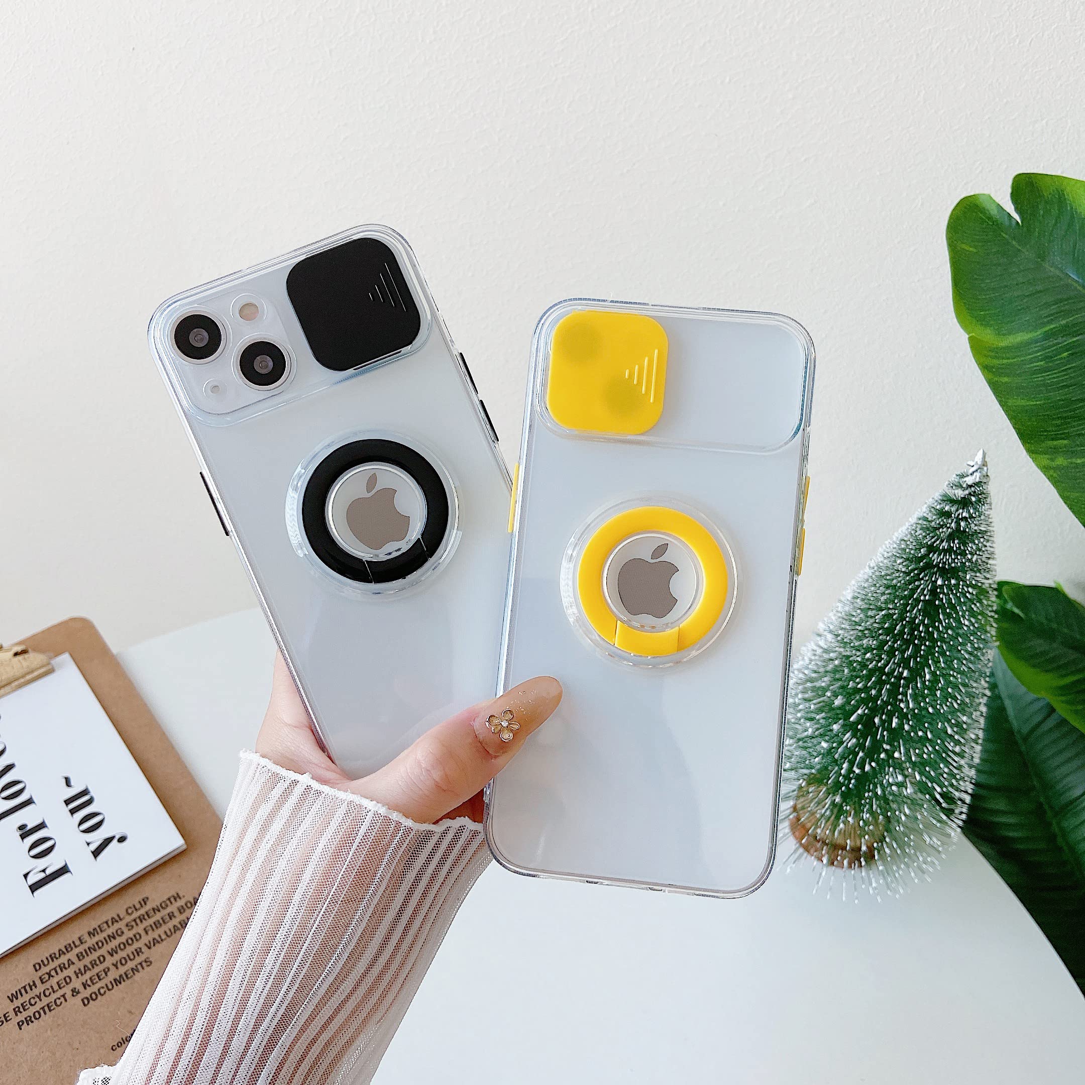 Colorful Candy Ring Holder & Slide Lens Camera Cover - Soft Clear Protective Case Compatible with iPhone 13 Pro (Purple) - Perfect for Daily Use, Travel & Photography Protection