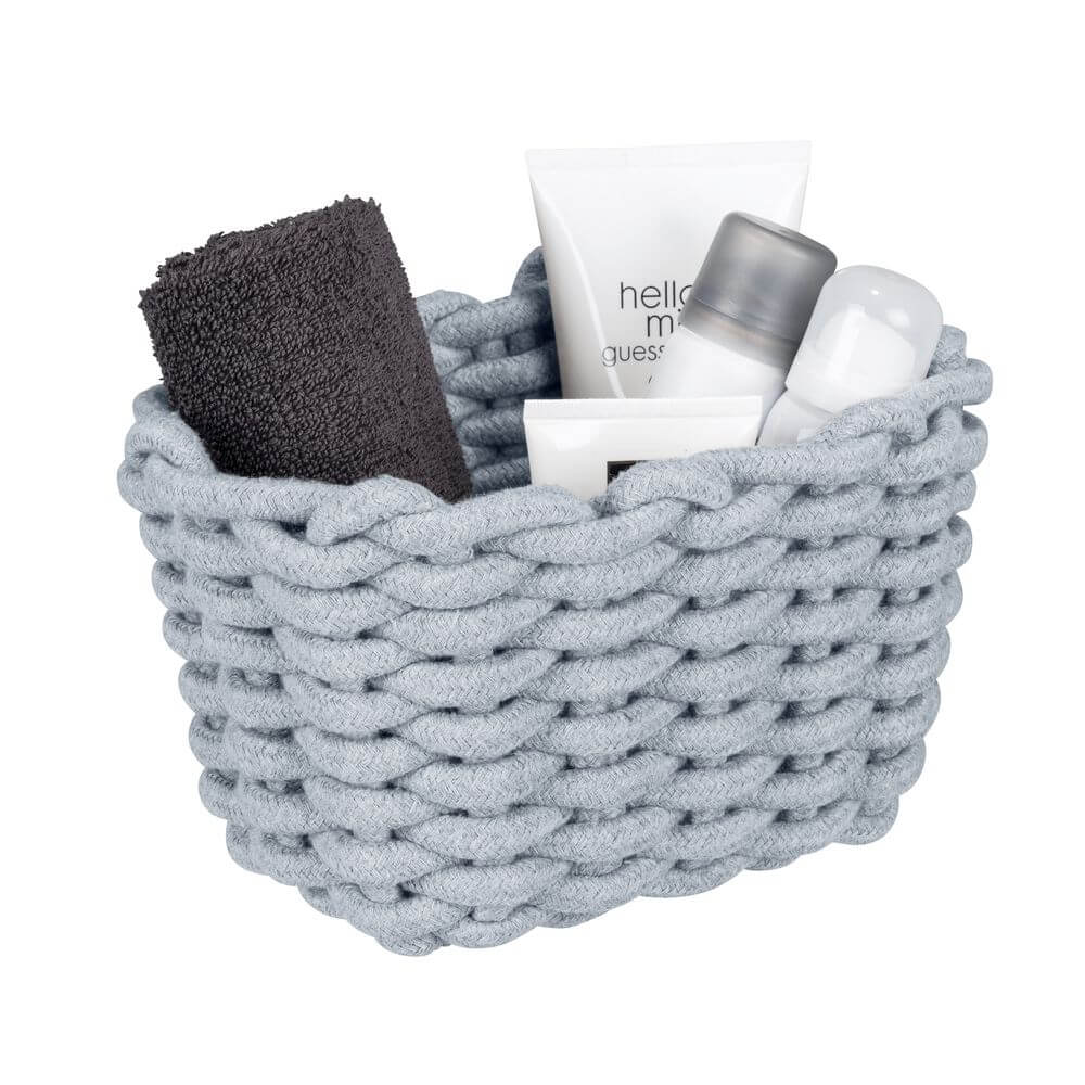 Small Tia Rectangular Woven Storage Basket - Organizer for Bathroom, Nursery, Living Room & Office Decor