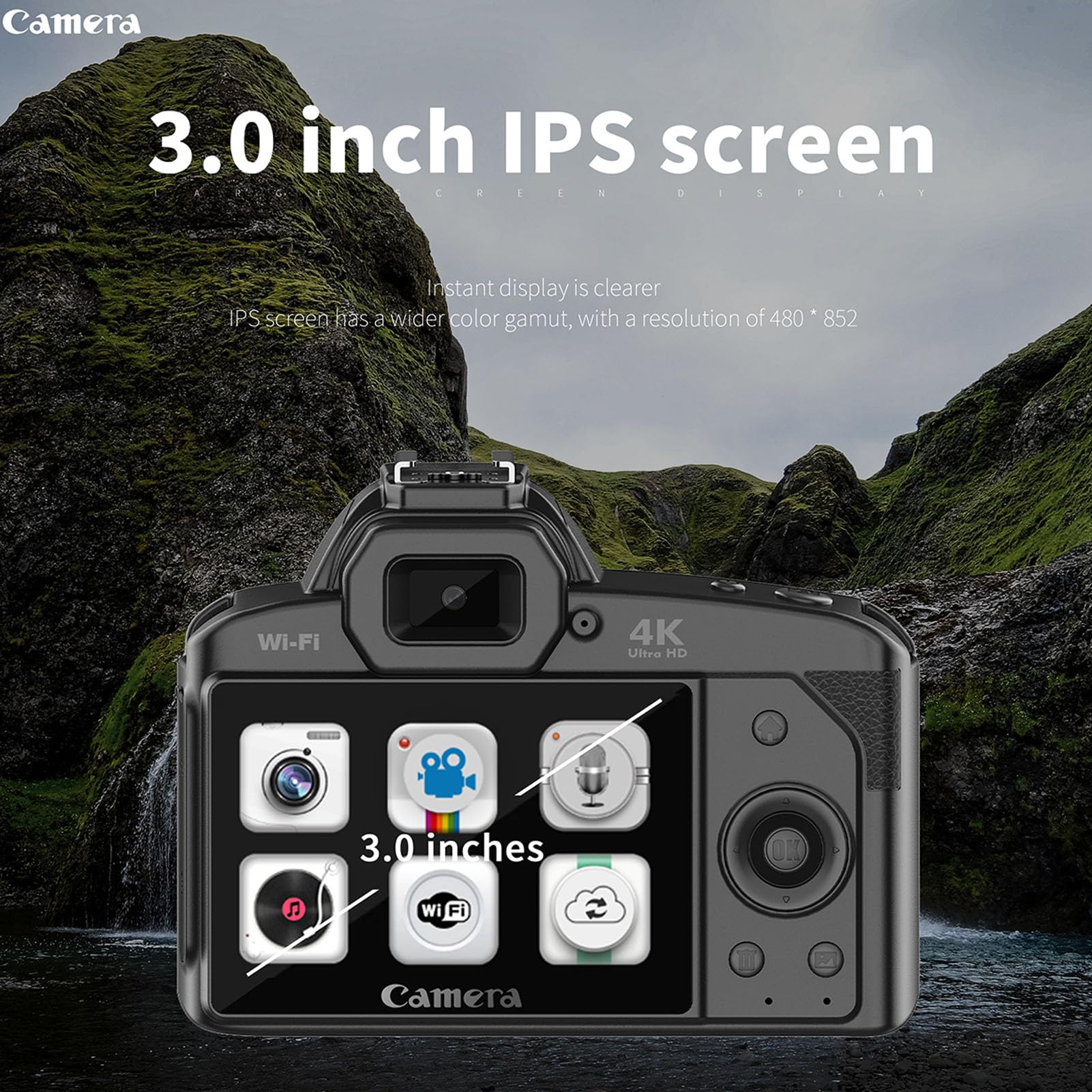 Fockety 4K 64MP Digital Camera for Photography & Vlogging - WiFi YouTube Travel Camera with 16X Zoom, Wide-Angle Lens, Macro Lens, HD Night Vision & 4800mAh Battery - Perfect for Travel Vlogging, YouTube Content Creation & Night Photography