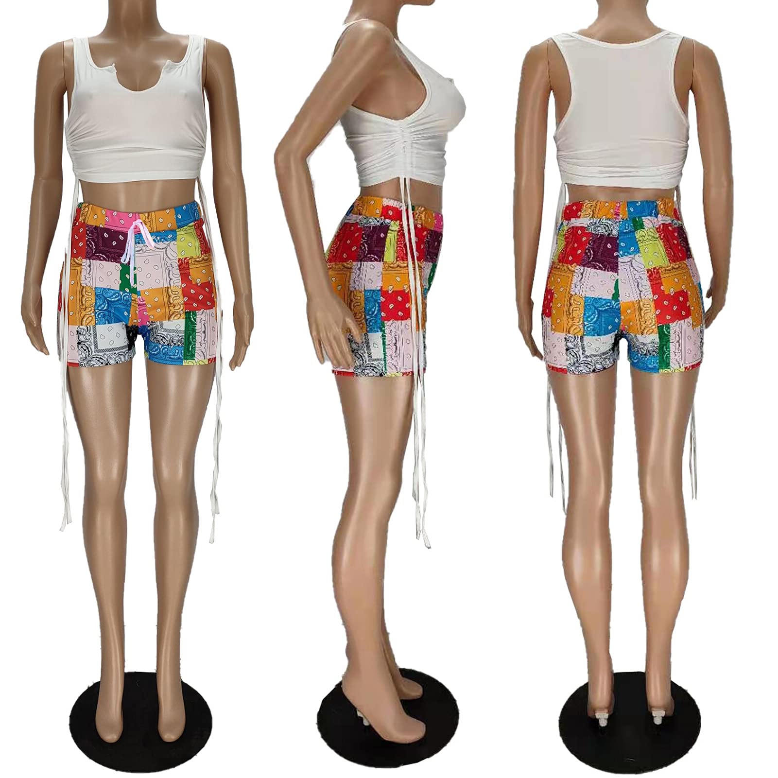 Acelyn Women's Sexy 2-Piece Short Sets - Summer Crop Tank Top & Patchwork Shorts Outfit | Casual Wear, Beach Vacation, Street Fashion, Lounge Outfits
