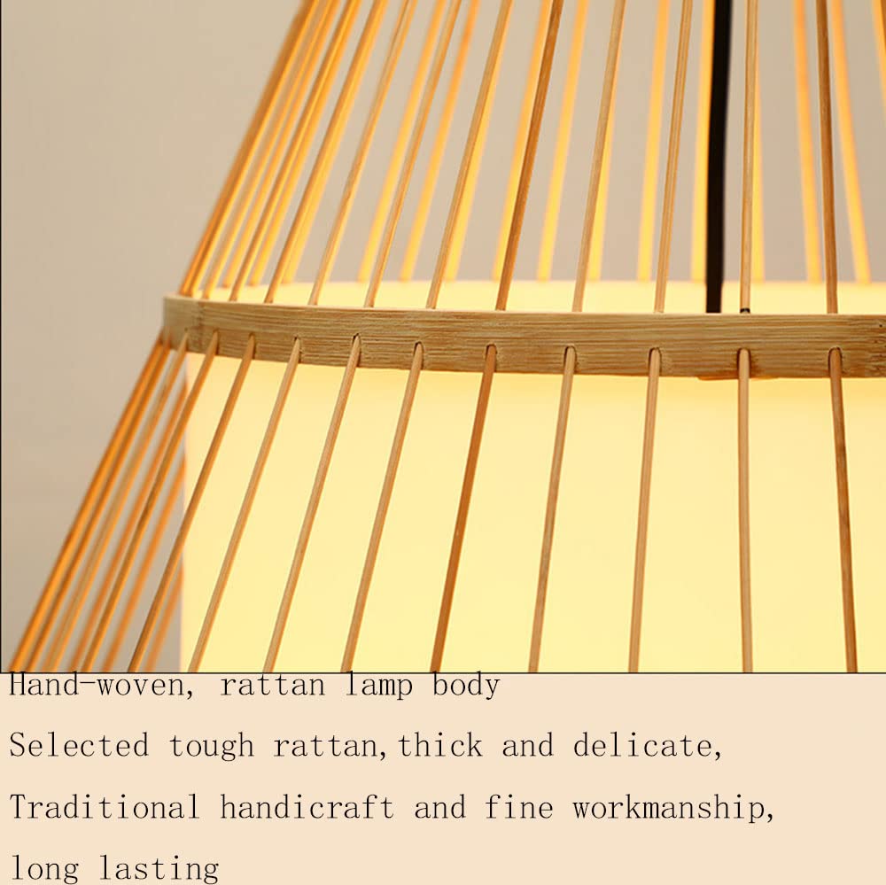 Handwoven Bamboo Pendant Lamp - Natural Rattan Chandelier with Wicker Design for Ceiling Hanging Light Fixture - Boho Style Woven Lampshade for Living Room, Bedroom, Kitchen & Dining Room - Perfect for Farmhouse, Coastal, or Bohemian Home Decor