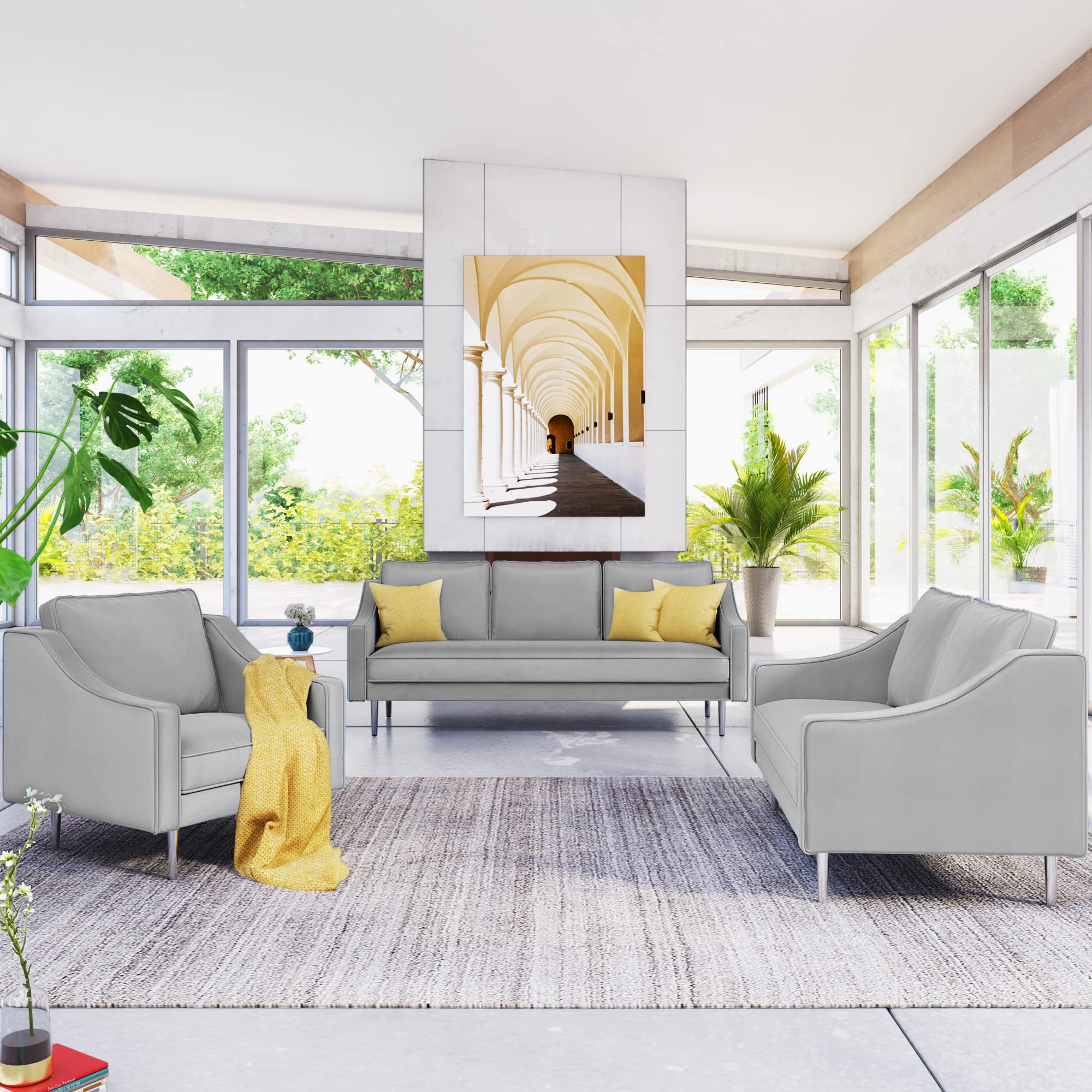 Merax 3-Piece Modern Sectional Sofa Set - Contemporary Living Room Furniture with 3-Seater Sofa, Loveseat & Armchair - Perfect for Home, Office & Small Spaces