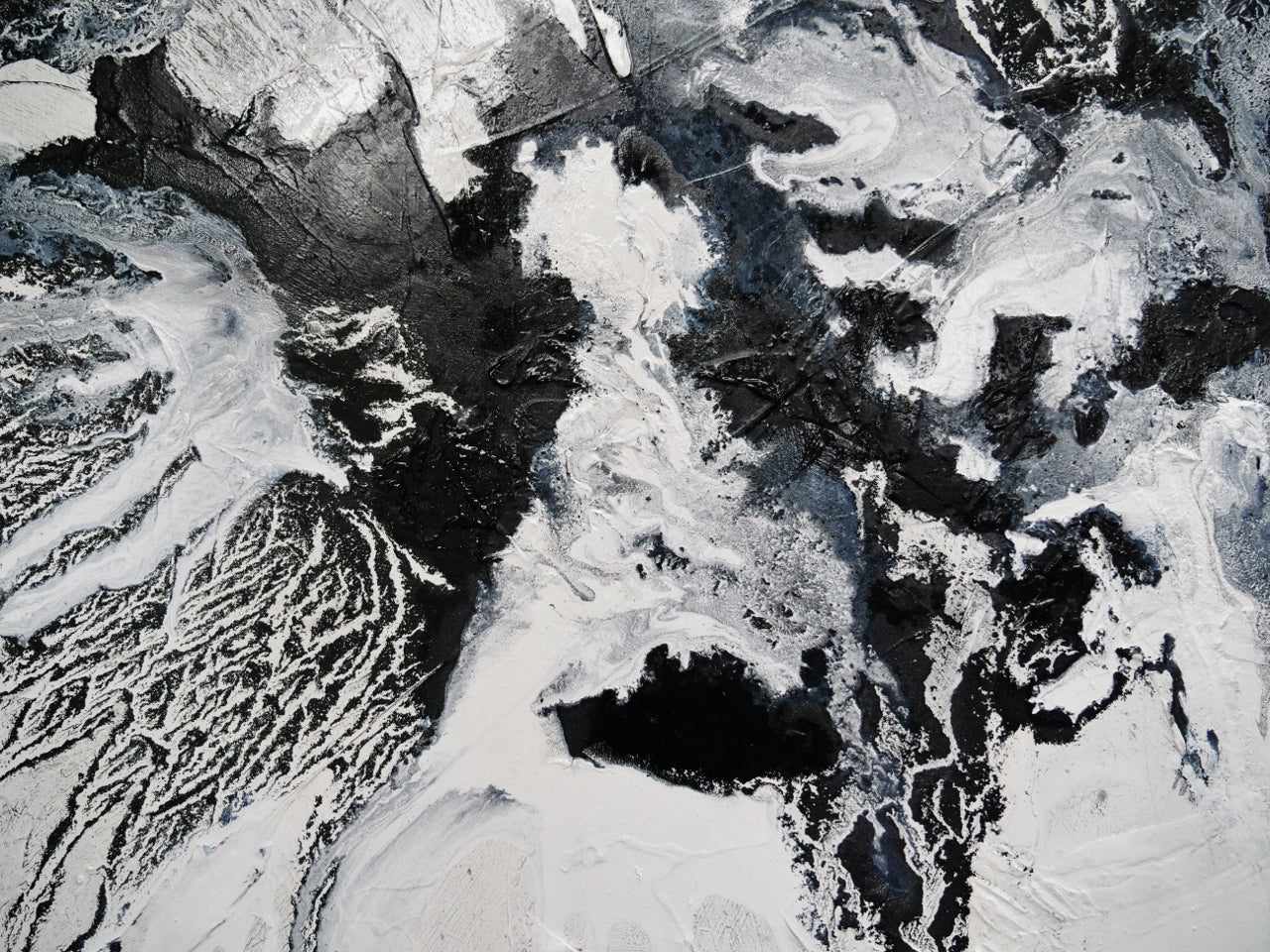 240cm x 100cm White Black Textured Abstract Iced Carbon Painting - Modern Wall Art for Living Room, Bedroom & Office Decor
