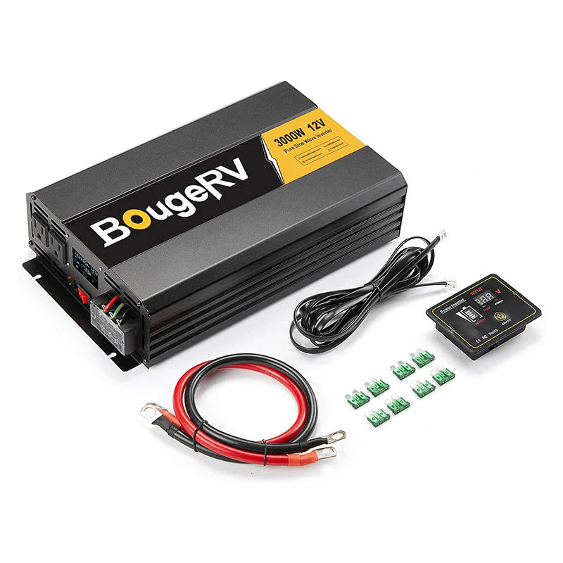 BougeRV 3000W 12V Pure Sine Wave Power Inverter for RVs, Campers & Off-Grid Living | Reliable AC Power Conversion for Appliances, Tools & Electronics