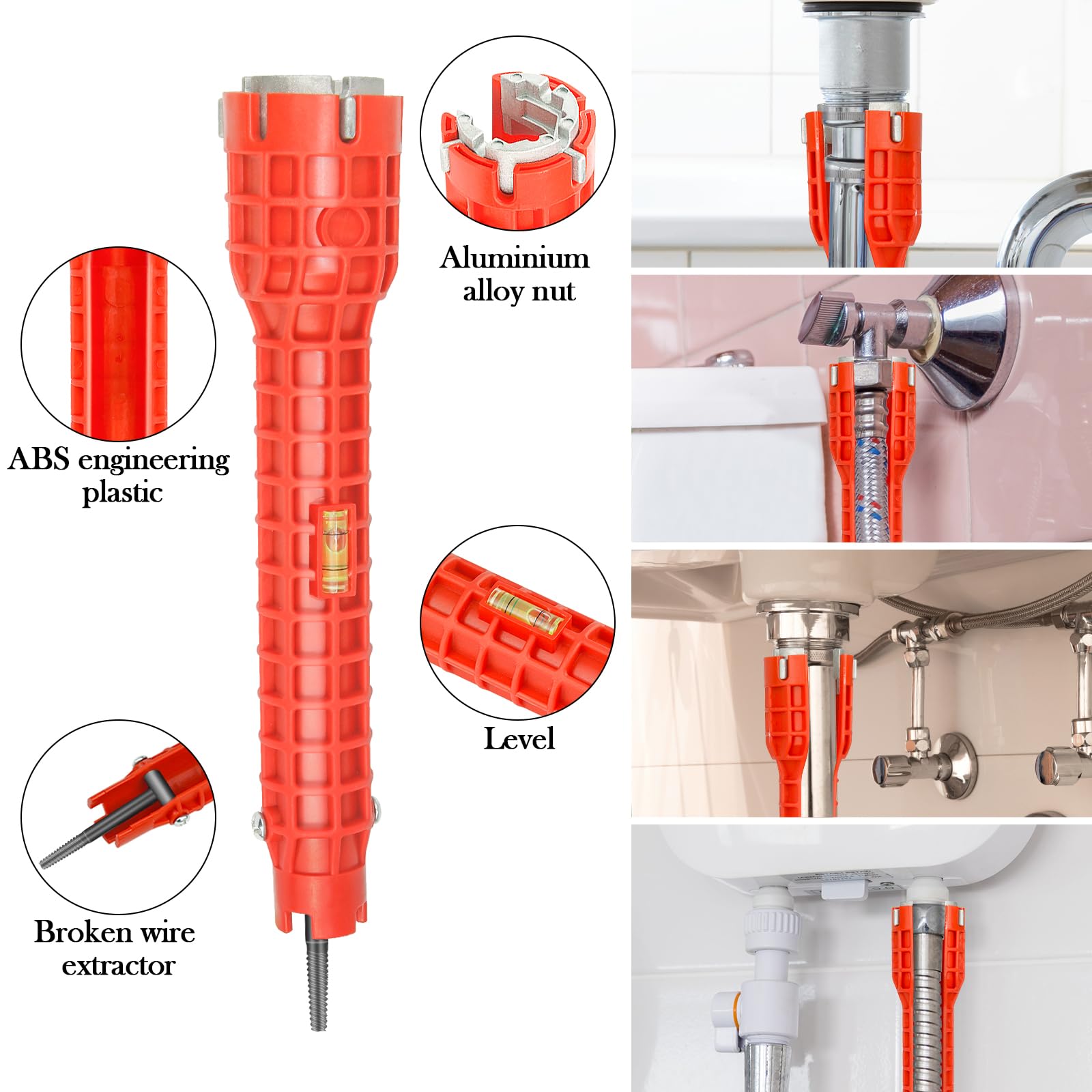 14-in-1 Multi-Functional Plumbing Wrench Tool for Faucet & Sink Installation - Basin Wrench, Pipe & Tub Drain Removal Nut Wrench (One Way) - Perfect for DIY Home Repairs, Professional Plumbing & Bathroom Renovations